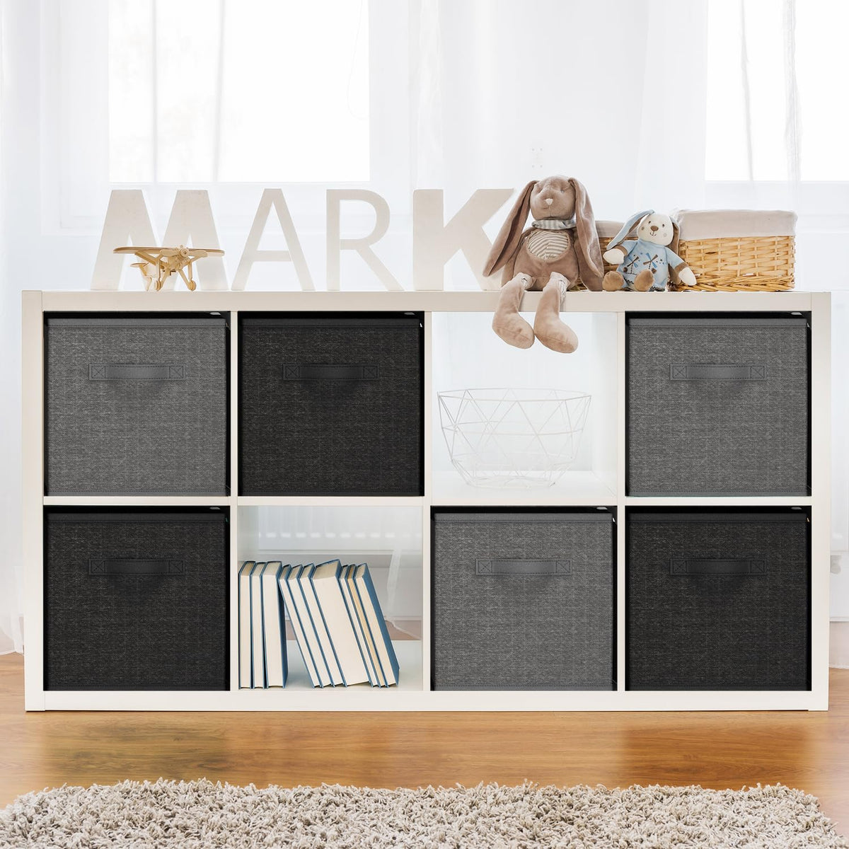 Nestl Cube Storage Bins, Foldable 6 Cube Storage Organizer Bins, Fabric Storage Cubes, Storage Basket with Handles, Black Closet Storage Bins - image 5