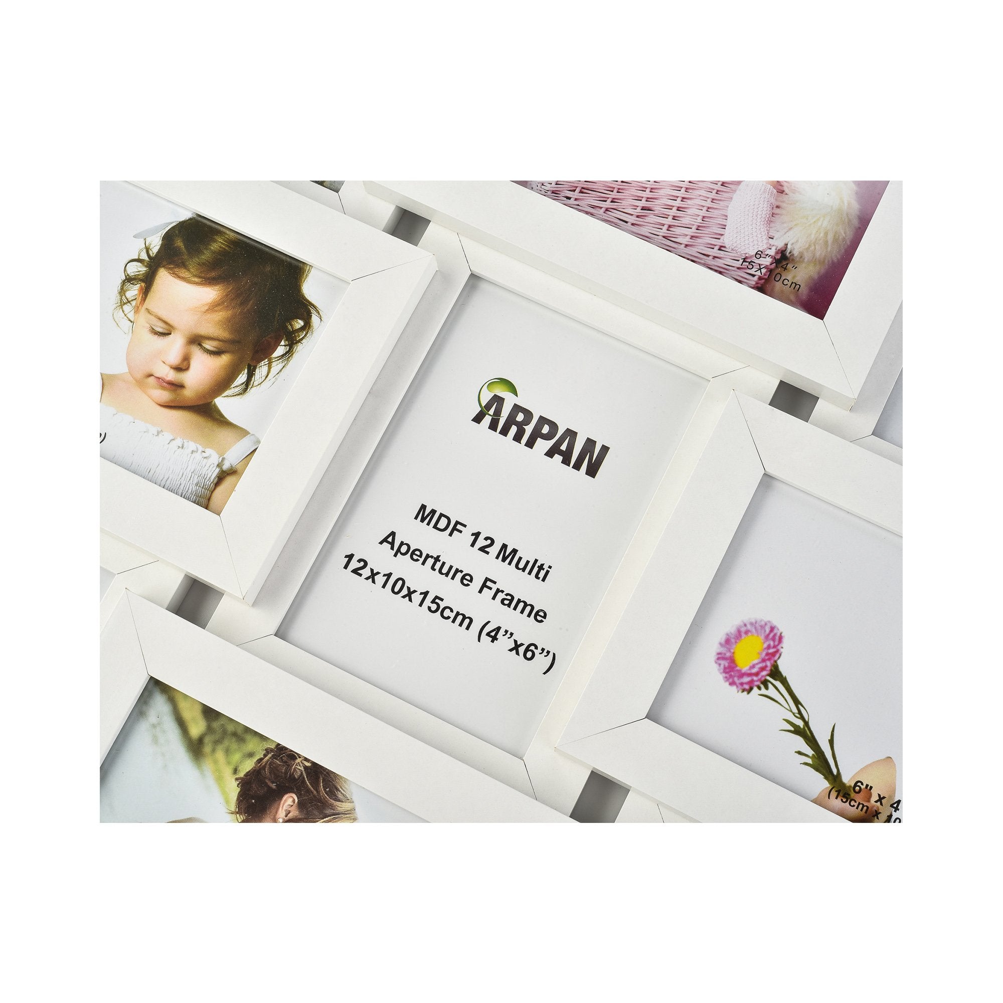 Arpan Wooden Multi Aperture Collage Photo Frame - 12 Photos 6x4 White