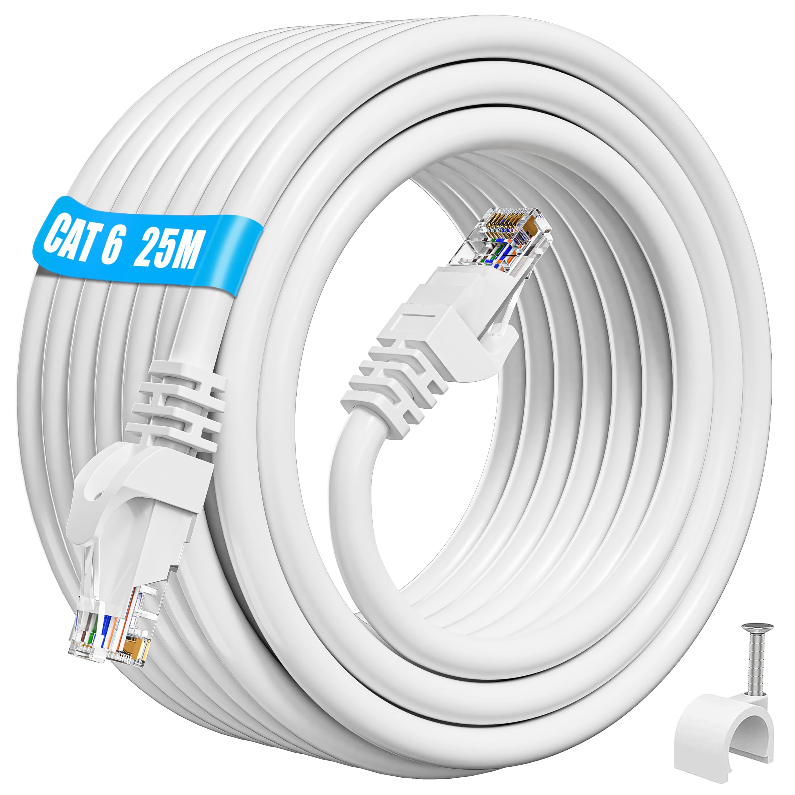 ikbc Cat 6 Ethernet Cable 25m | High Speed Gigabit RJ45 LAN Cable White