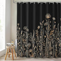 Dazzlewall Black Gold Floral Shower Curtain | Boho Waterproof Polyester