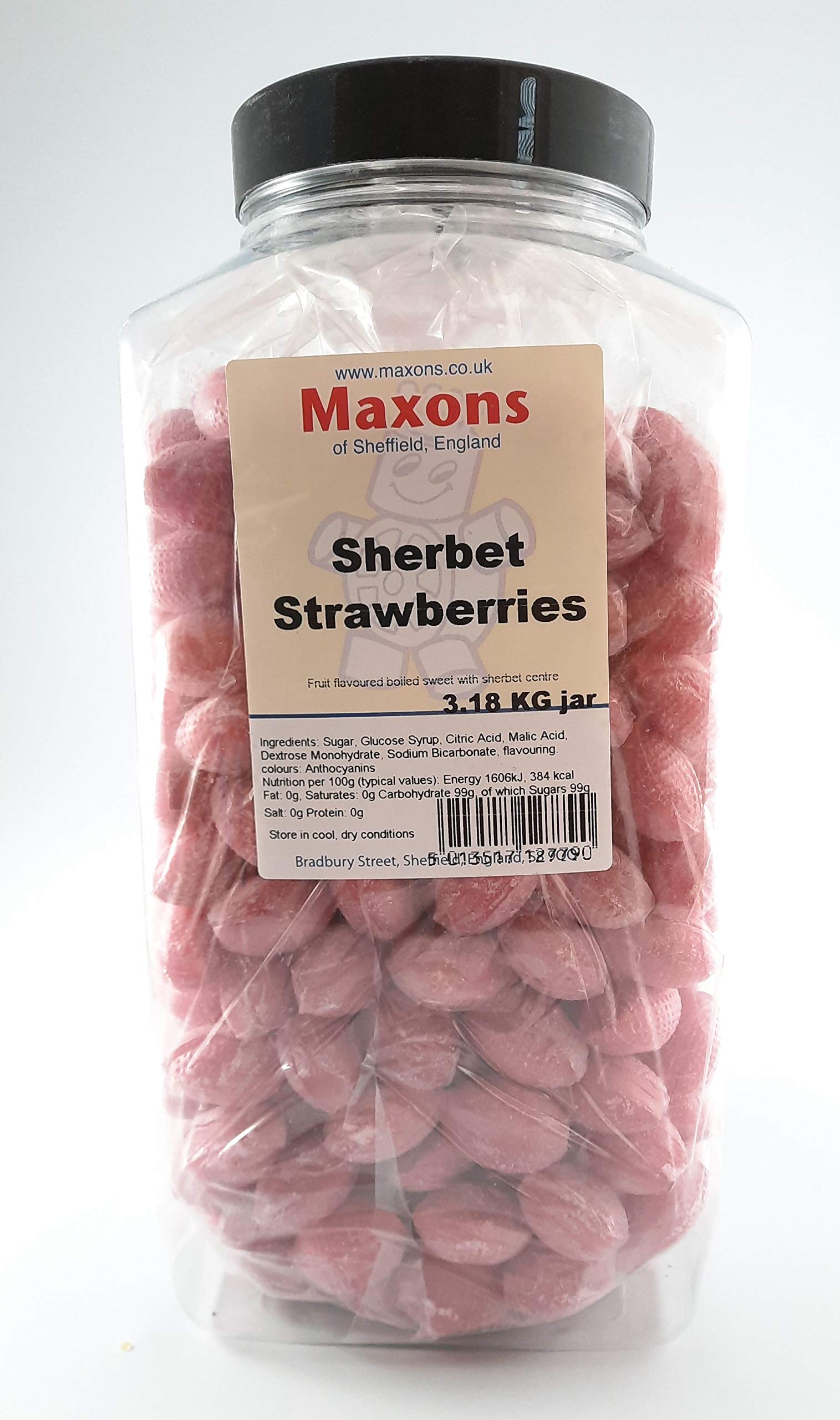 Maxons Sherbet Strawberries – Traditional Retro Boiled Sweets Jar 3.18kg