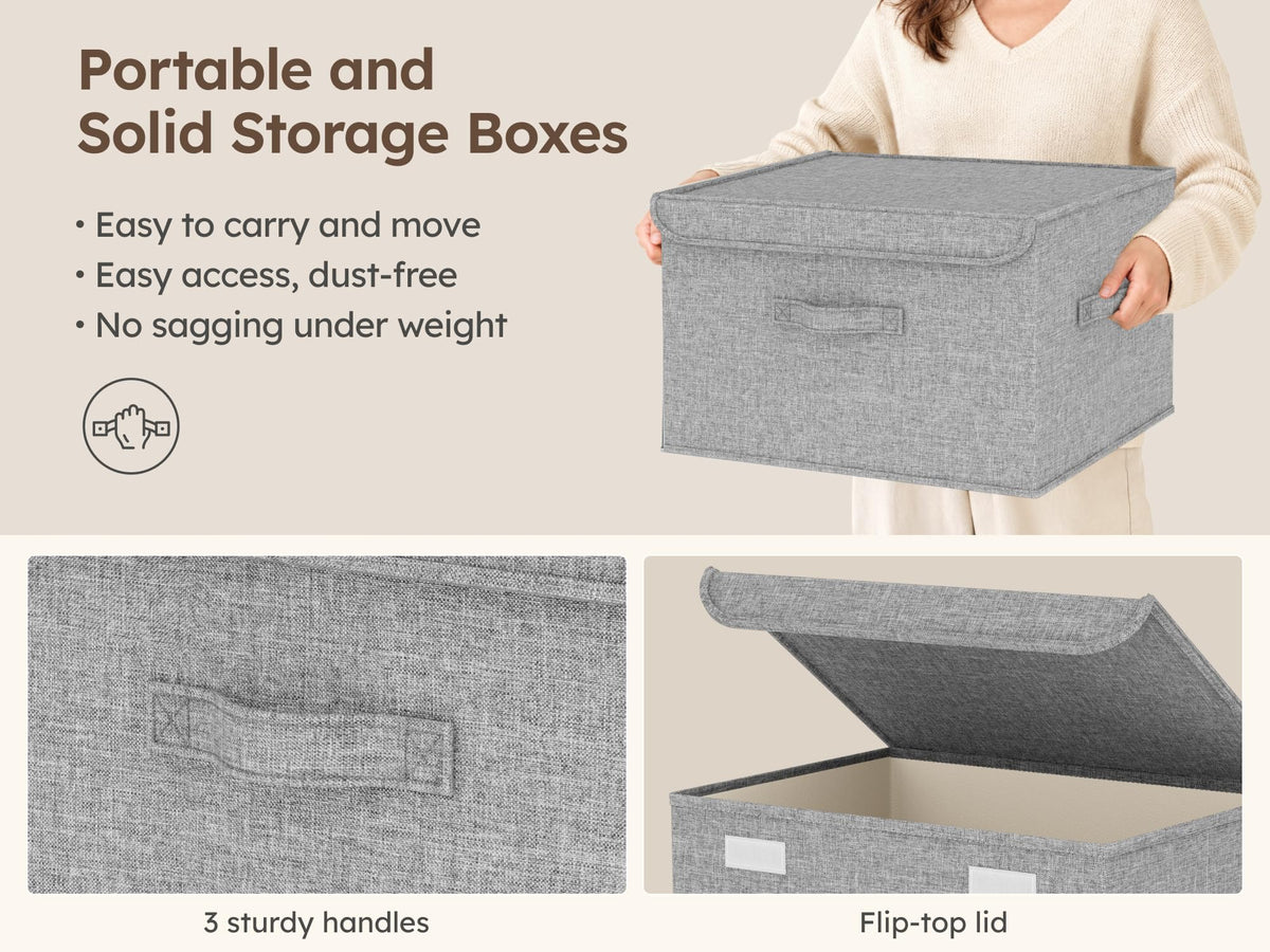 5 Pack of Stackable Storage Boxes with Lids Linen Wardrobe Organiser 37.8L - image 4
