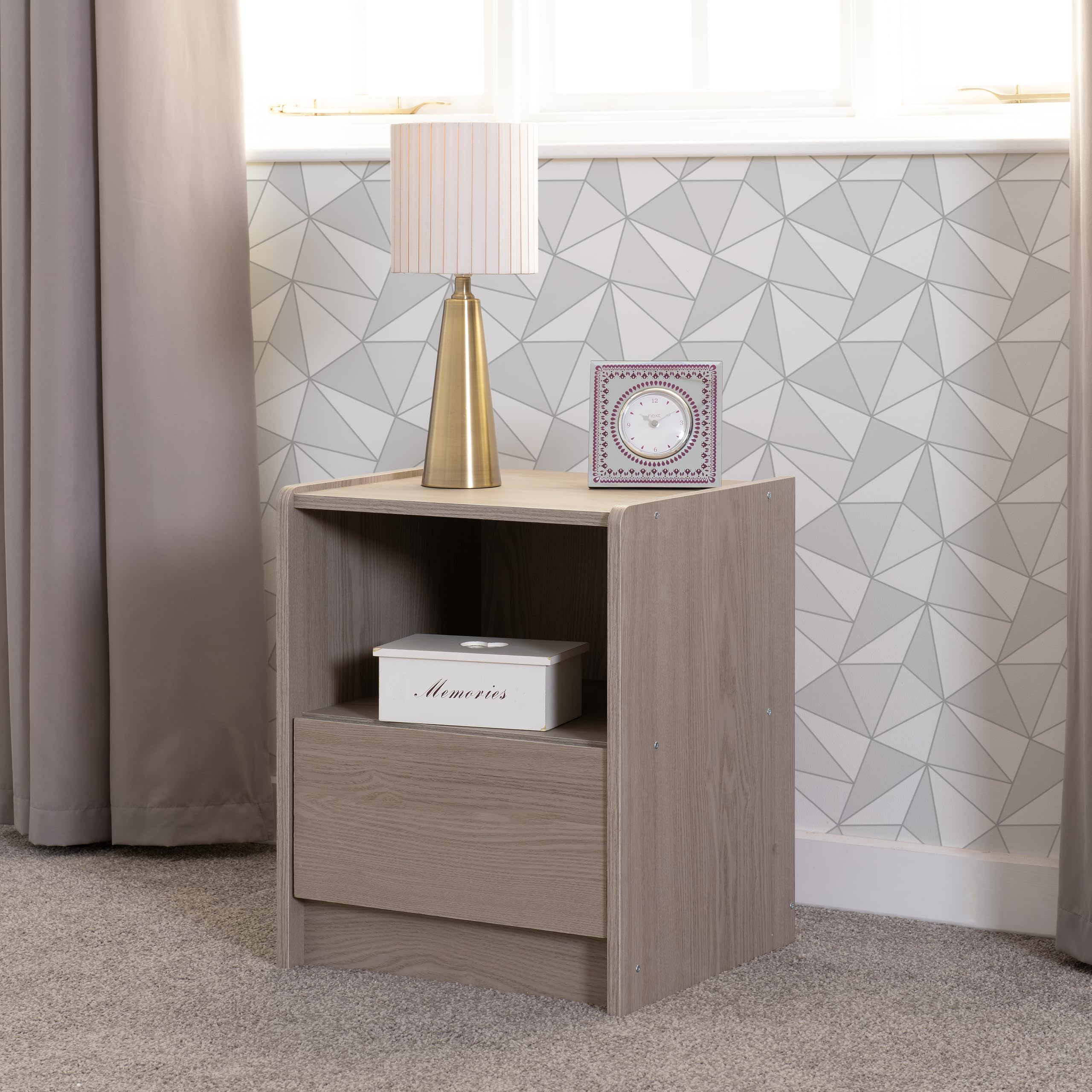 Seconique Paris 1 Drawer Bedside Table | Smoked Ash Wood Effect
