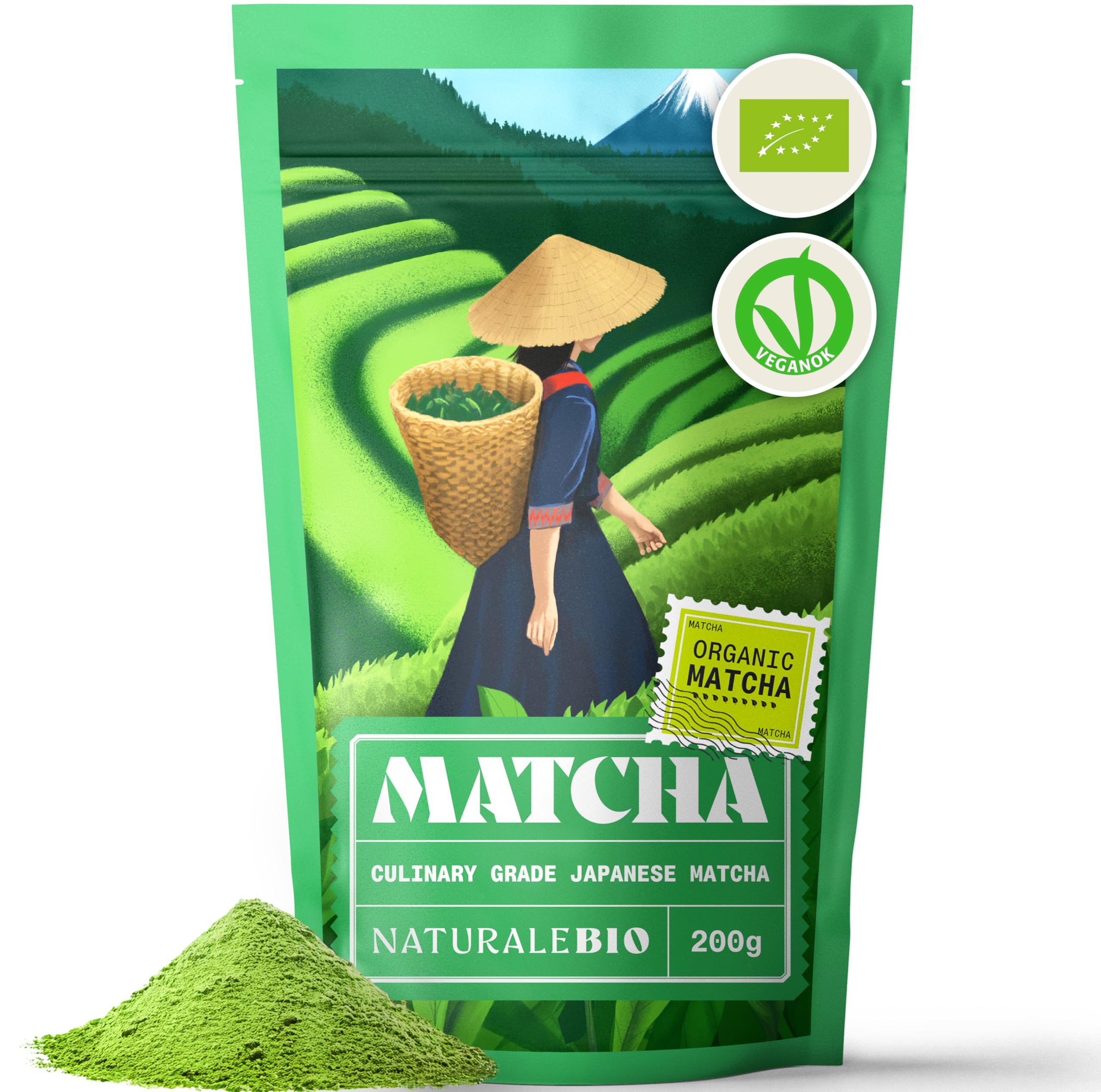 NaturaleBio Organic Matcha Green Tea Powder – Culinary Grade, 200g