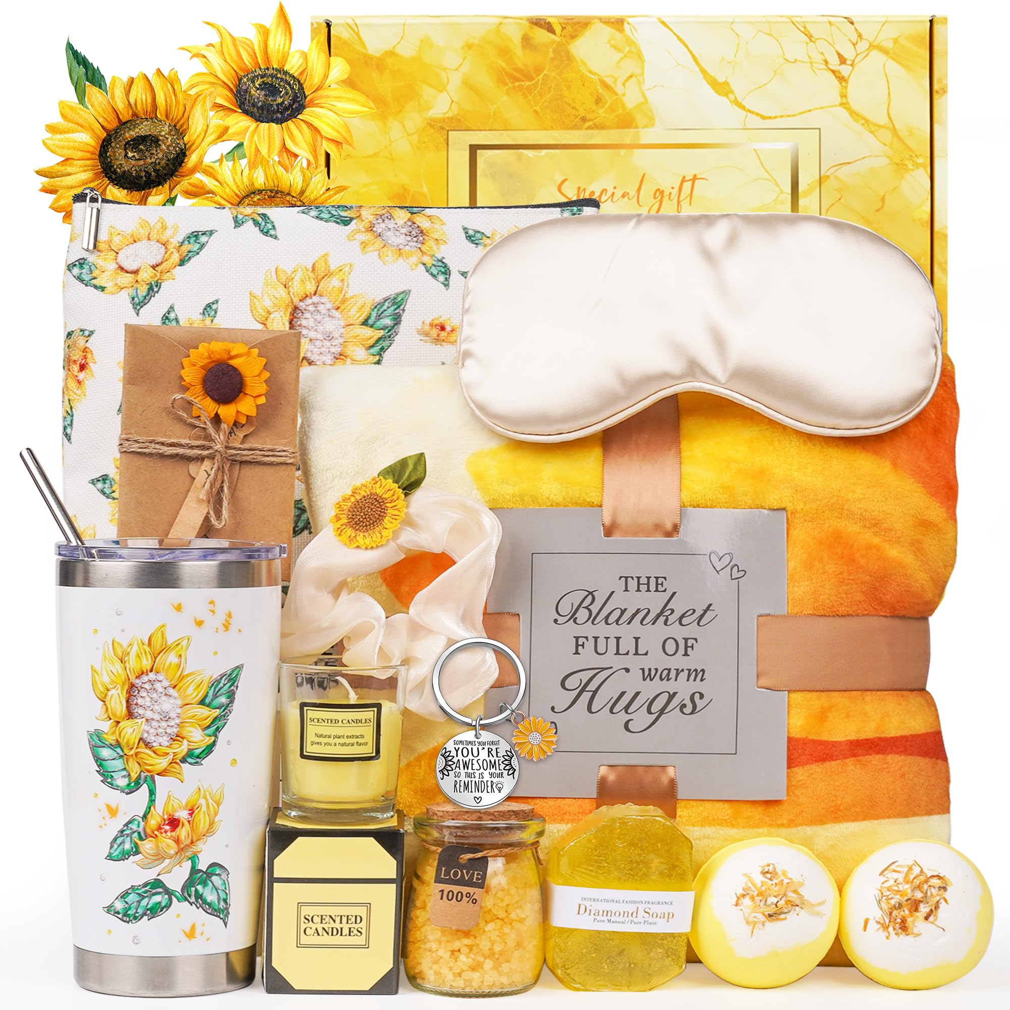 Jolof Store Sunflower Spa Gift Basket – Self Care Package with Blanket