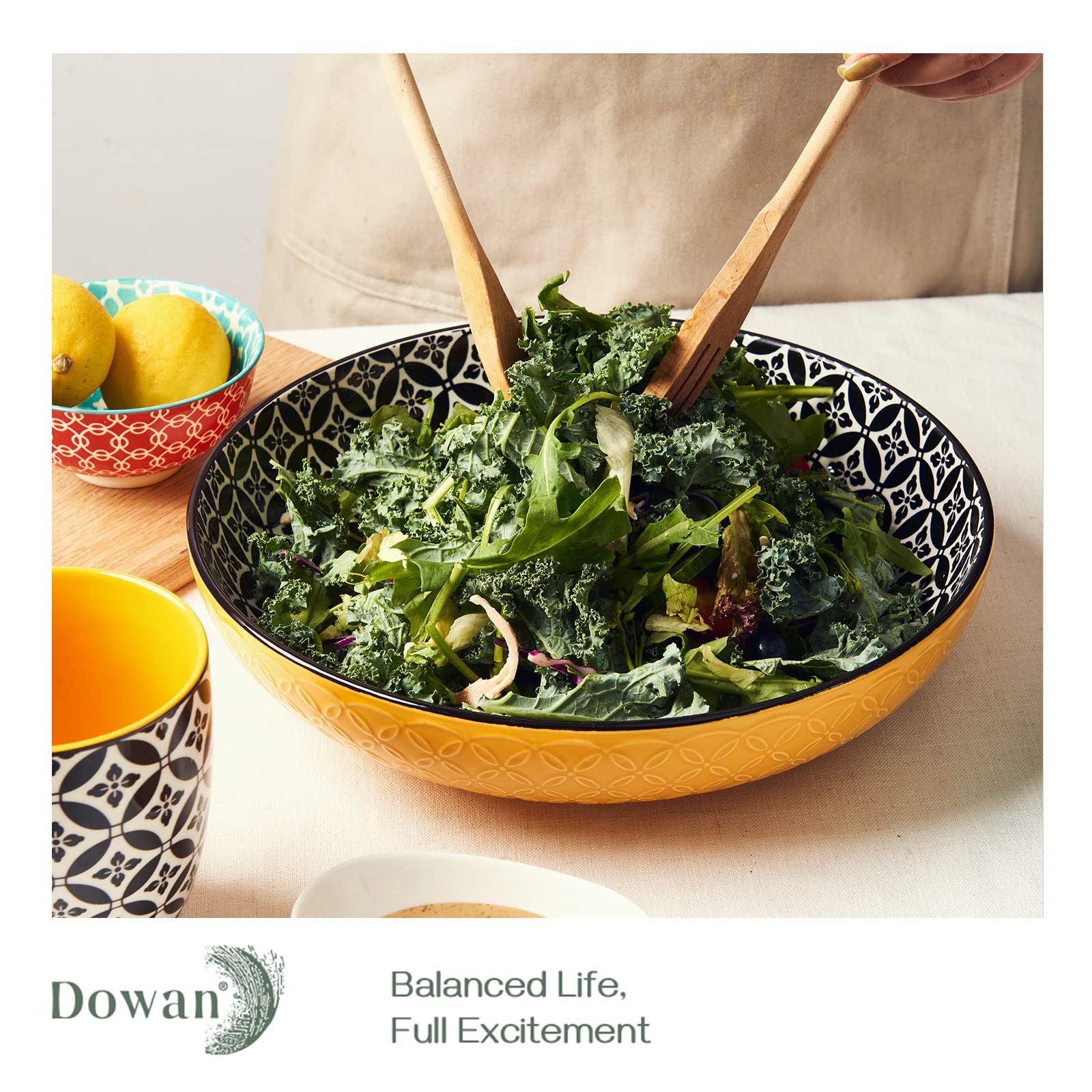 DOWAN Large Ceramic Serving Bowl - 2.9 Qt Porcelain Salad Pasta Platter