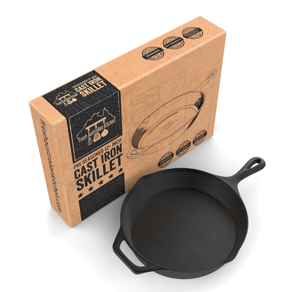 Fresh Australian Kitchen Pre-Seasoned Cast Iron Skillet - 12 Inch Pan