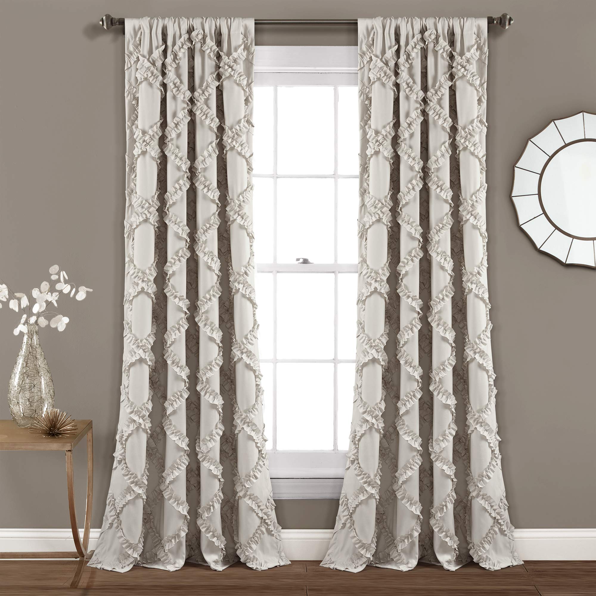 Lush Decor Ruffle Diamond Light Filtering Window Curtains, 84" x 54", 2pc