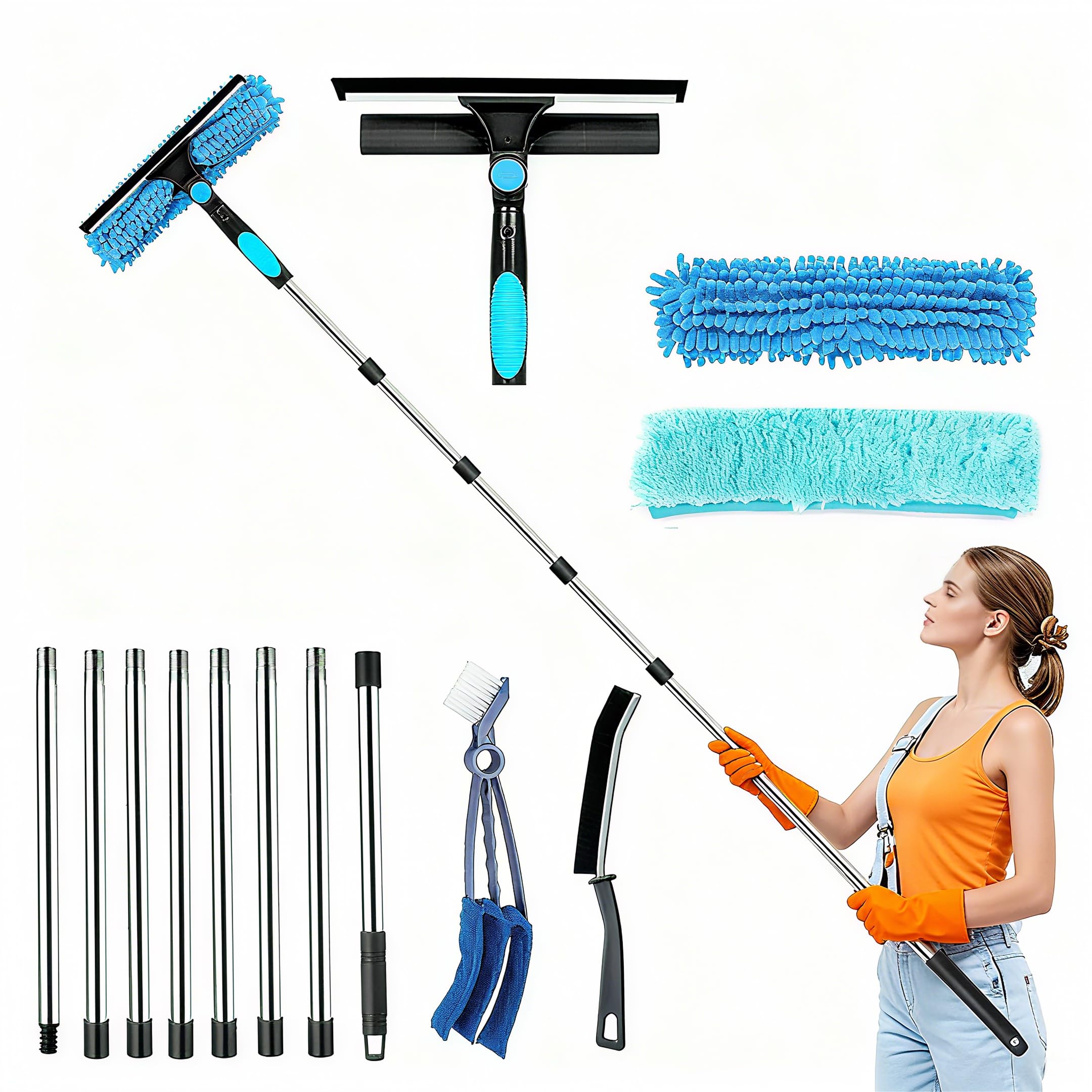 Jolof Store Window Squeegee Cleaner Kit – 3M Extendable Pole & 3 Cloths