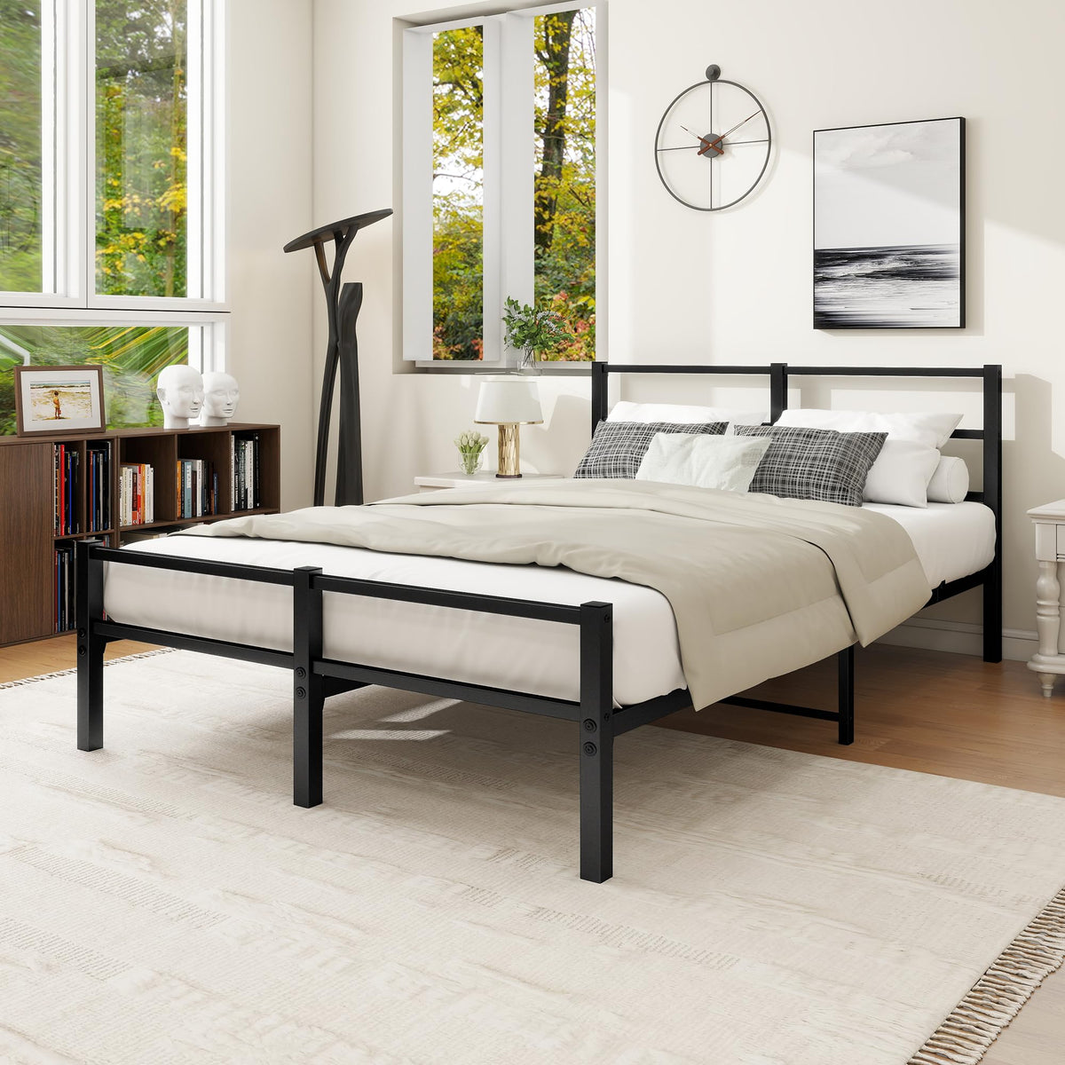MOFLUT 4ft6 Double Bed Frame with Headboard, Metal Slats Support Platform Bed Frames Double Bed with Storage Under Bed - image 2