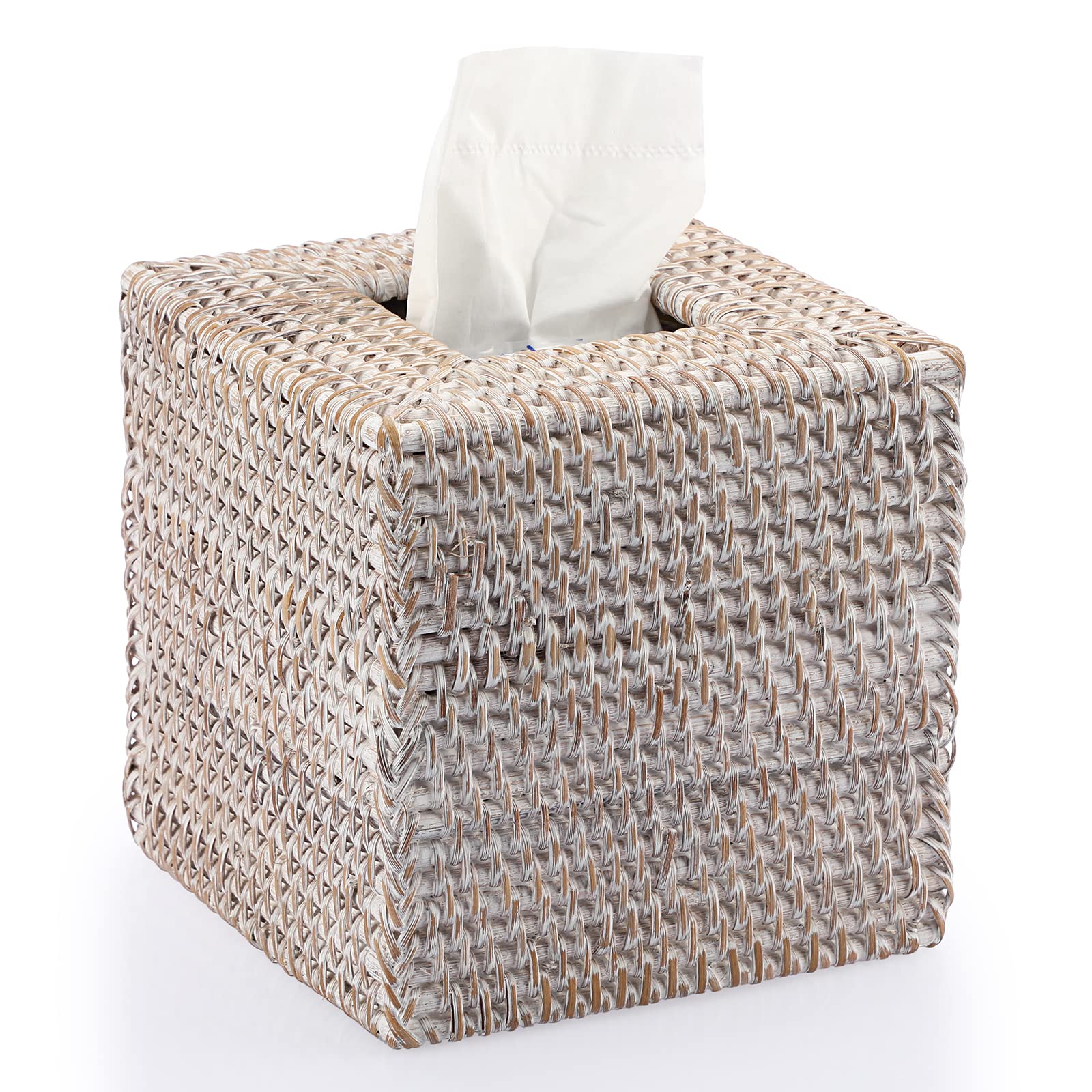 Rattan Square Tissue Box Cover – Handmade Boho Napkin Holder