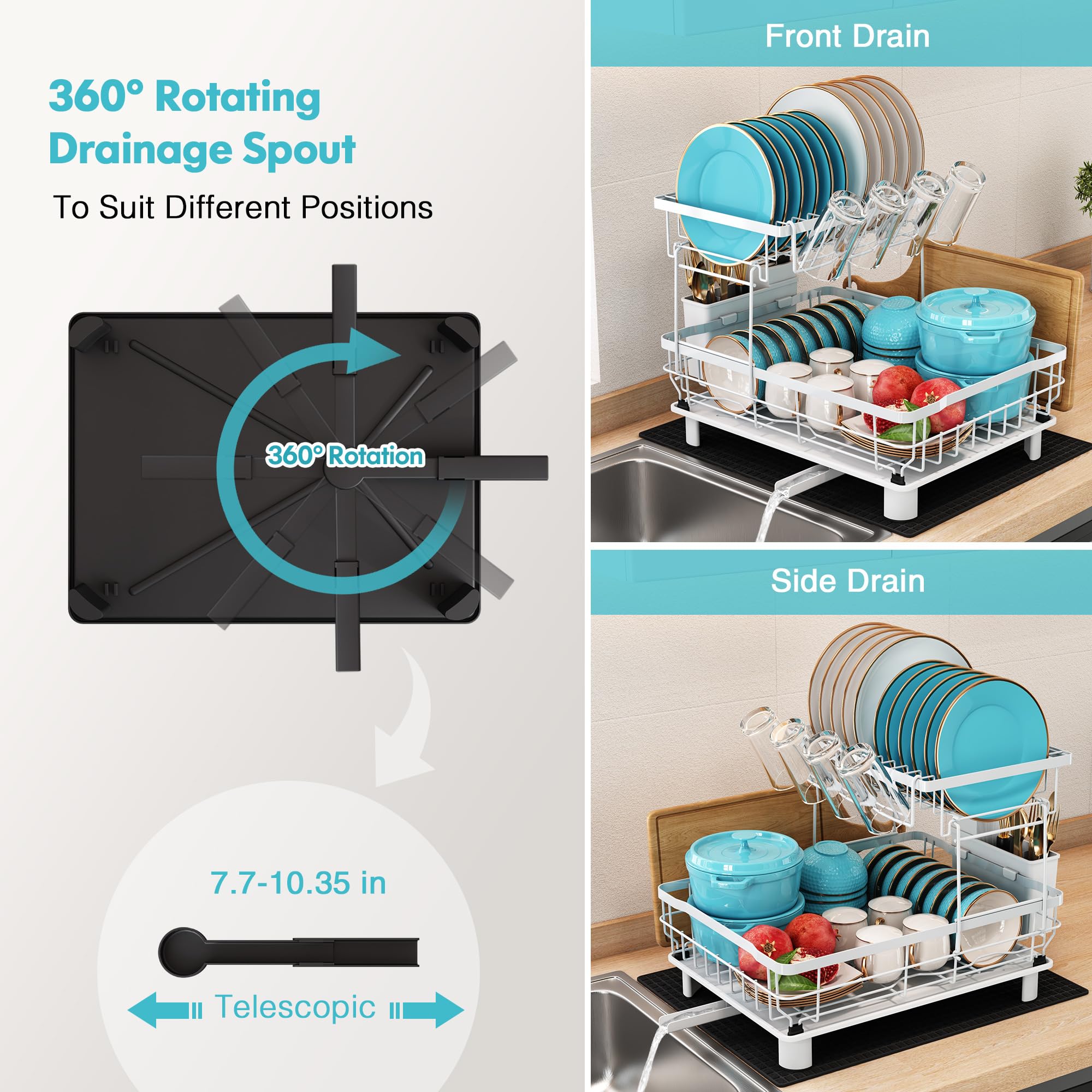 MAJALiS 2-Tier Dish Drying Rack | Rustproof Stainless Steel with Drainboard