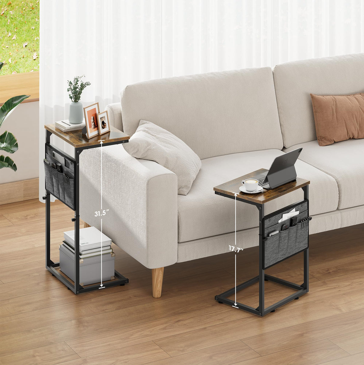 Vagusicc C-Shaped Side Table, Height Adjustable Sofa Side Table, Bedside Table with Cloth Storage Bag, C Table, End Table for Small Spaces - image 2