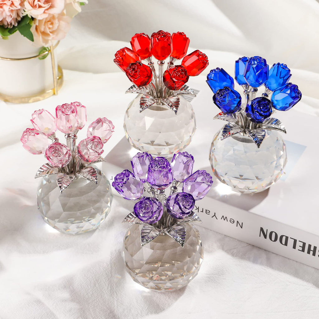 Crystal Purple Rose Bouquet – K9 Glass Floral Ornament Gift