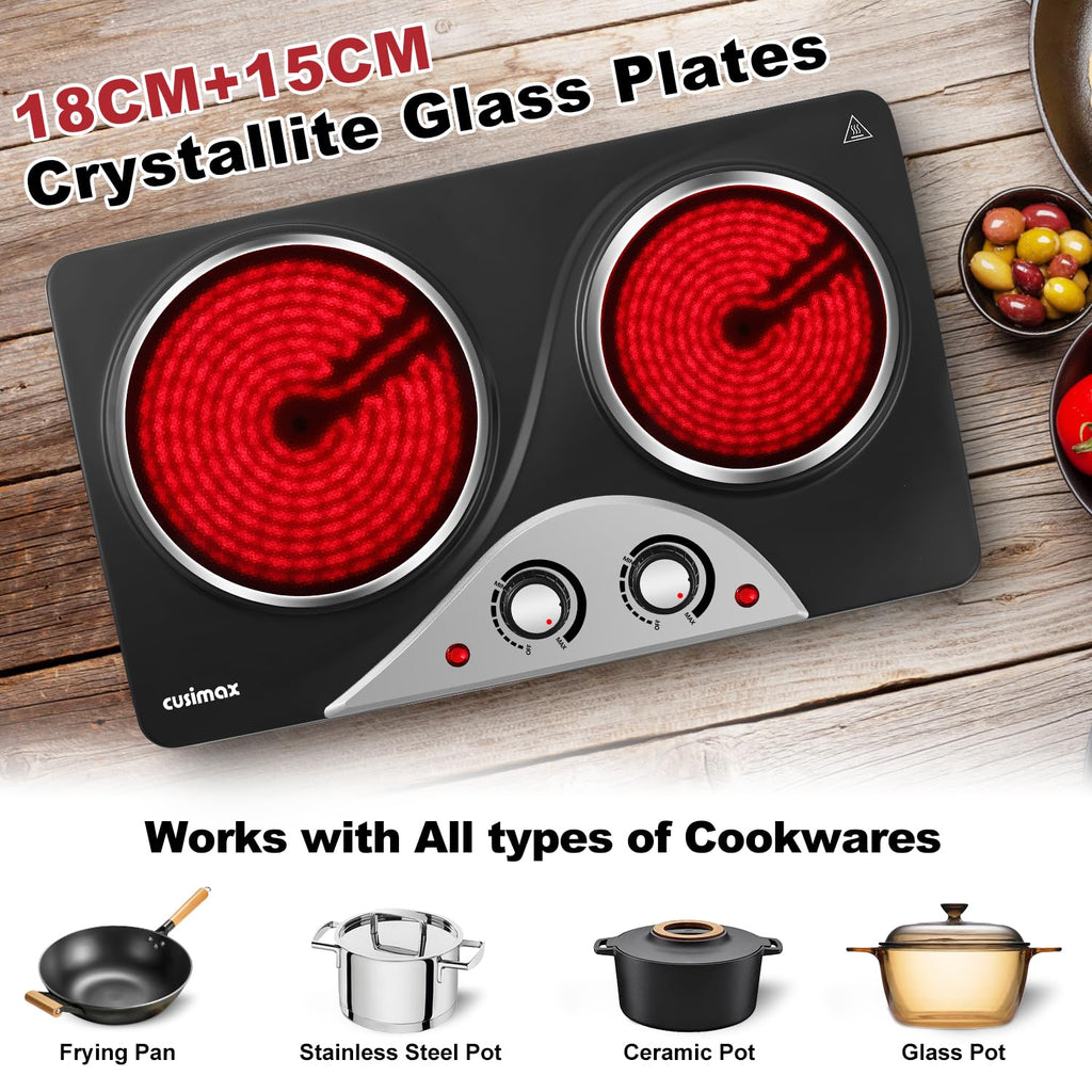 Cusimax 2100W Infrared Double Electric Hob | Portable Hot Plate Burner