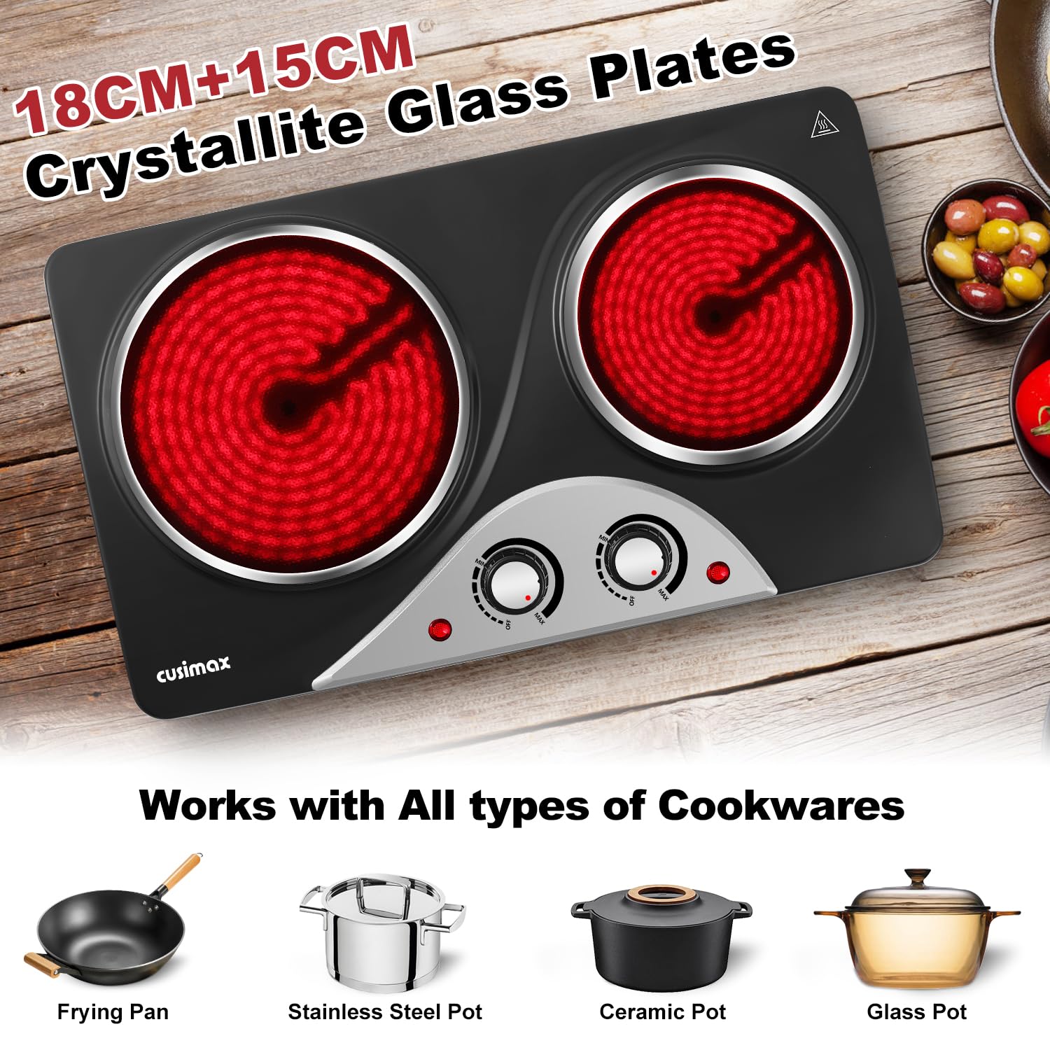 Cusimax 2100W Infrared Double Electric Hob | Portable Hot Plate Burner