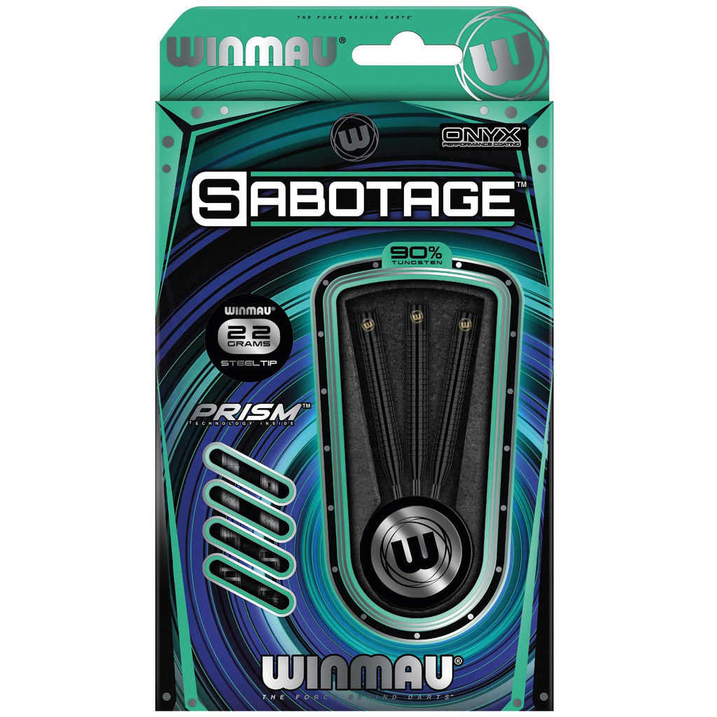 Winmau Sabotage Onyx 22g Tungsten Steeltip Darts | Shark Fin Barrels