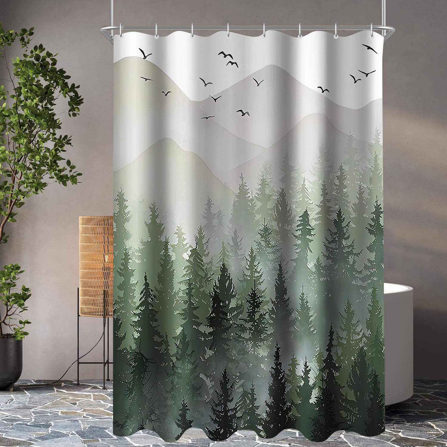 Jolof Store Forest Shower Curtain – Anti-Mould Washable Fabric, 150x200cm