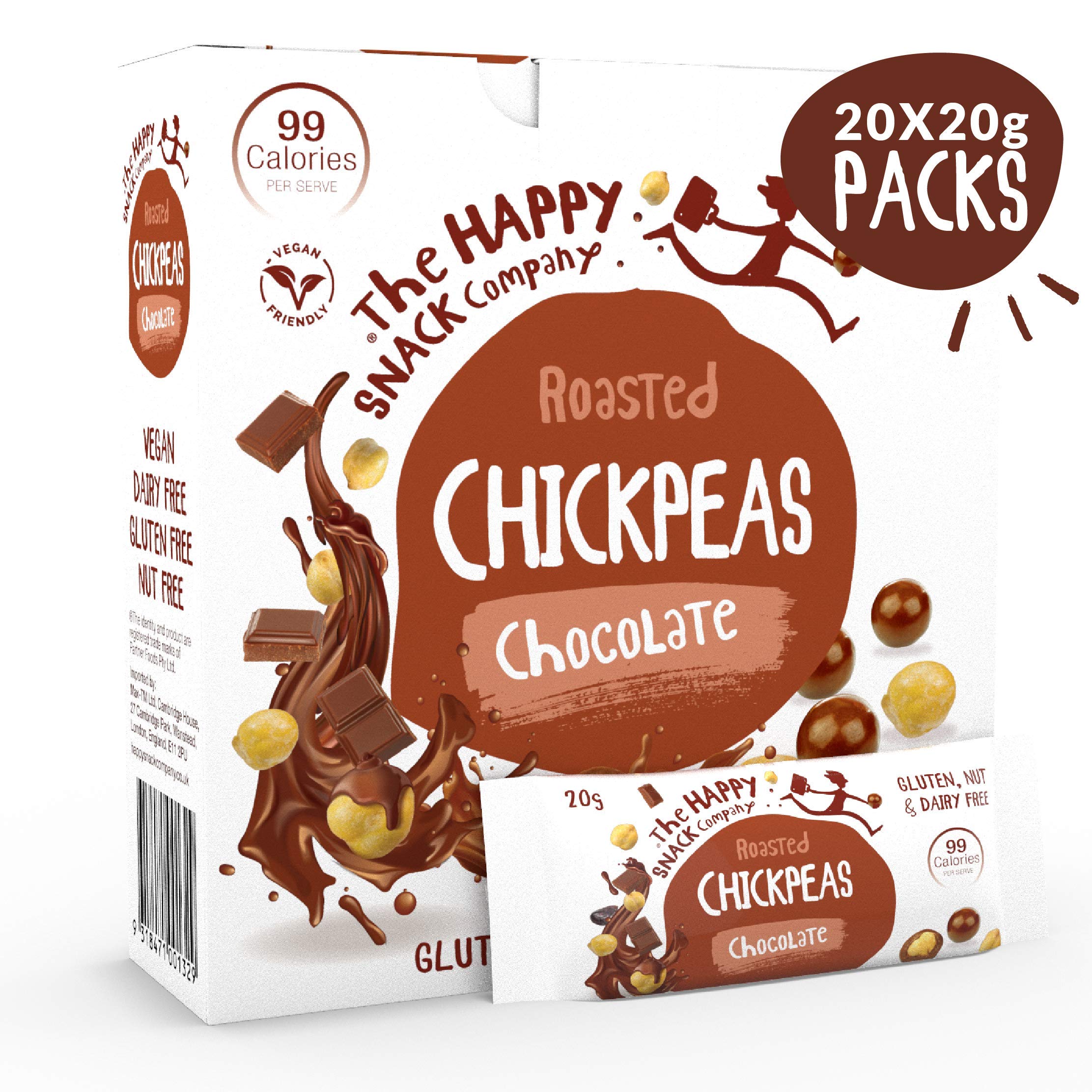 The Happy Snack Company Chocolate Chickpeas | Vegan & Nut Free | 20 Pack