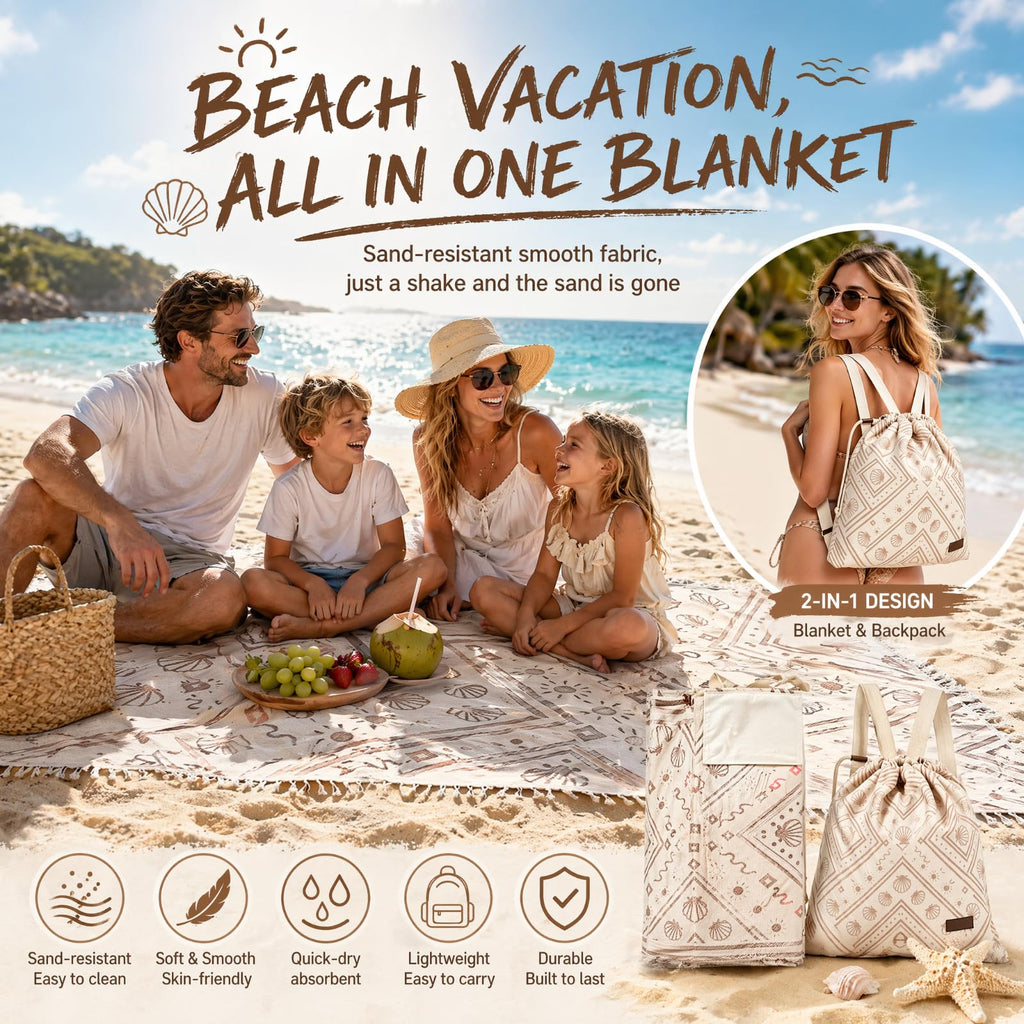 Ruichi 2 in 1 Beach Towel Bag, Convertible Drawstring Beach Towel Backpack - image 5