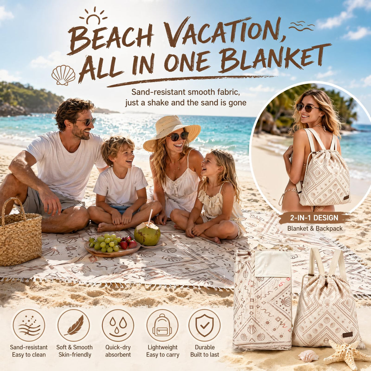 Ruichi 2 in 1 Beach Towel Bag, Convertible Drawstring Beach Towel Backpack - image 5