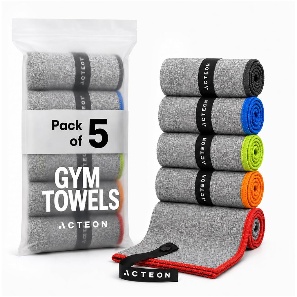 Acteon Microfiber Quick Dry Gym Towel, Silver ION Odor-Free Mega Absorbent Fiber 5-Pack, Fast Drying, Men & Women Small Workout Gear for Body Sweat - image 1
