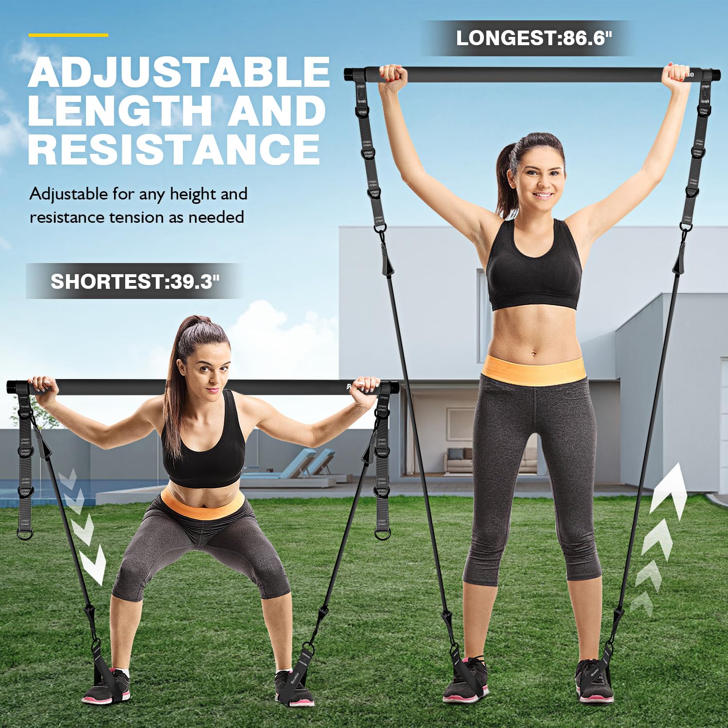 Pilates Bar Kit | Adjustable Resistance Bands Home Gym Set