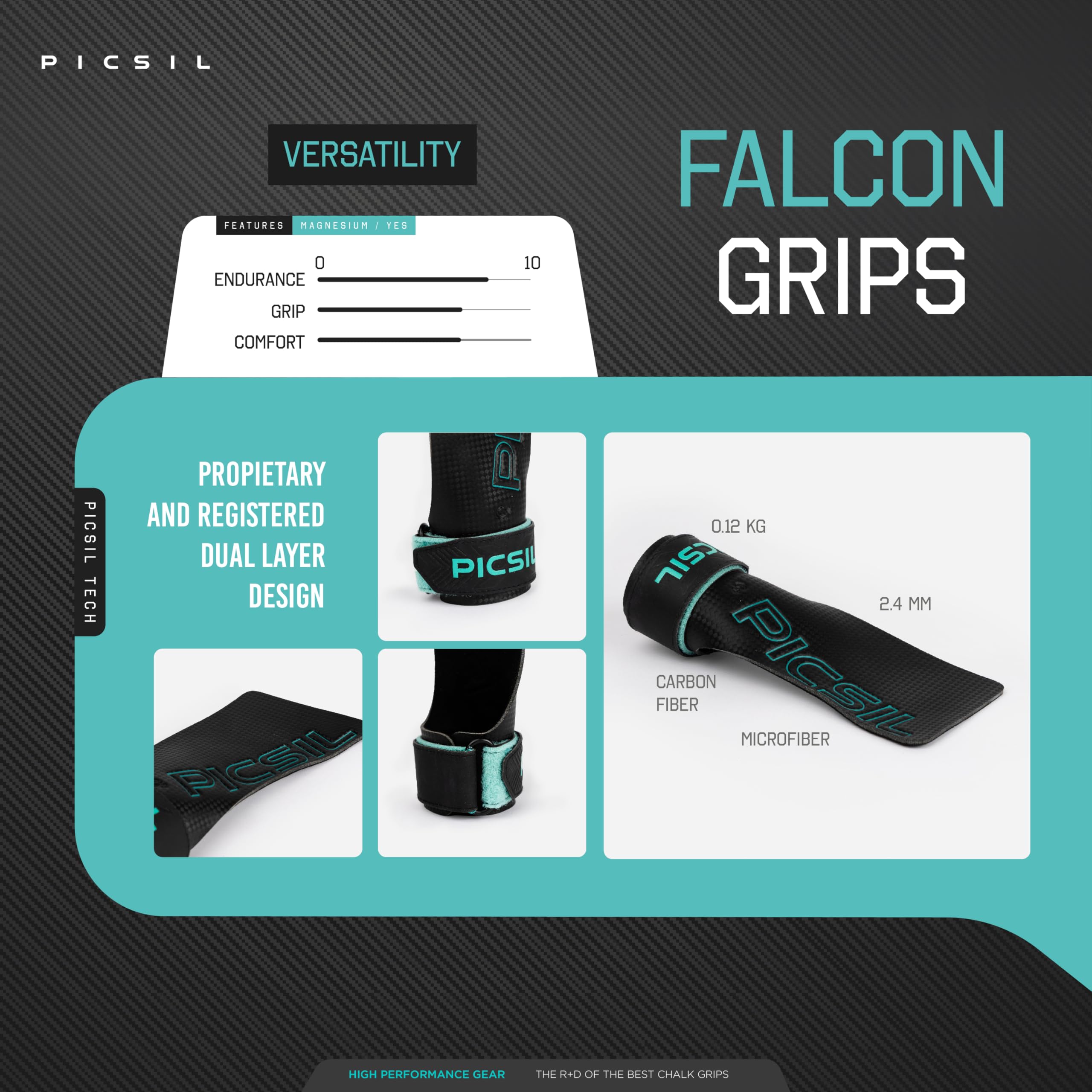 PICSIL Falcon Grips – Carbon Fiber Hand Grips for Weightlifting