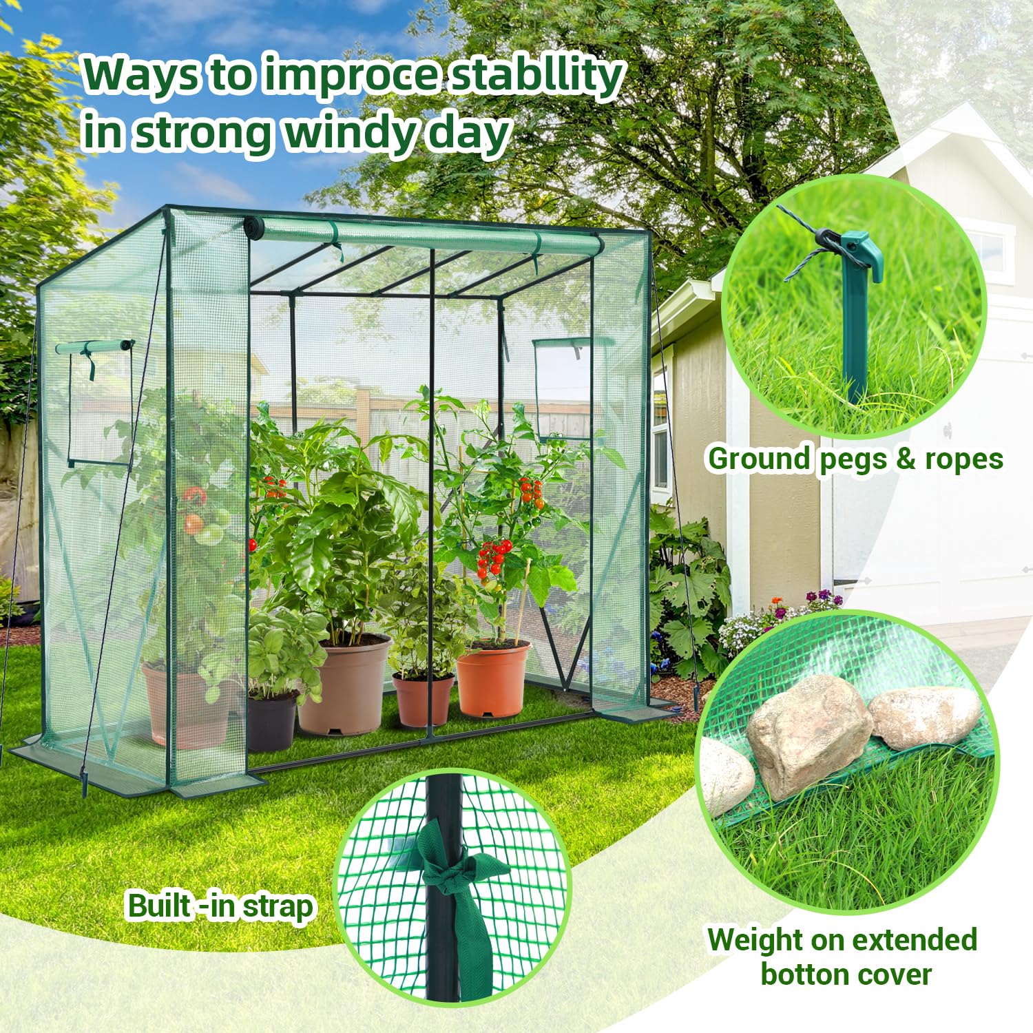 Ohuhu Walk-in Tomato Greenhouse | Portable PE Plant Shed with Zippered Door