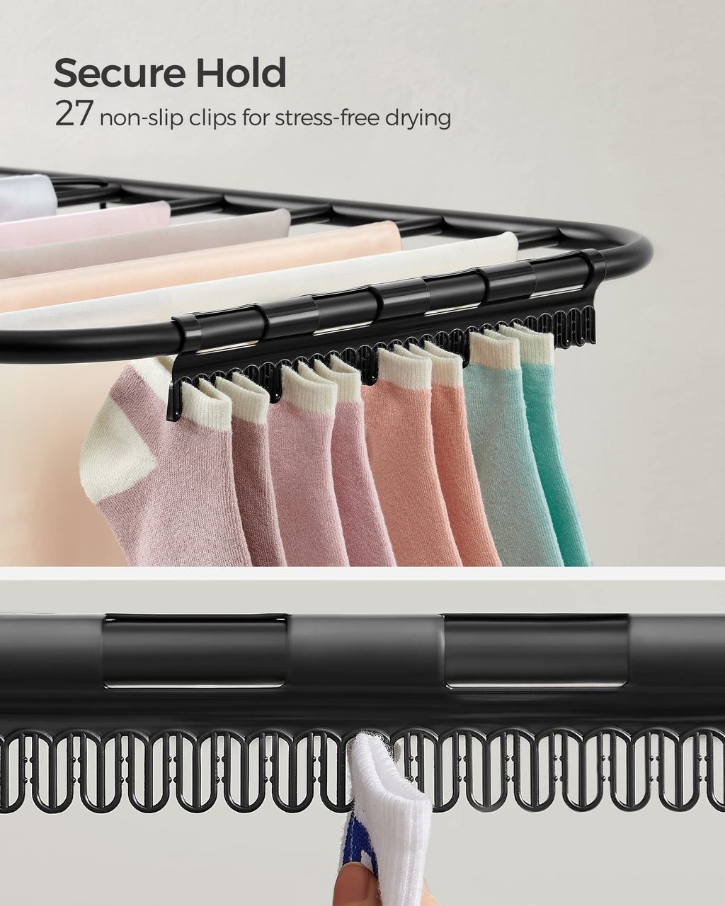 SONGMICS Foldable Clothes Drying Rack – Height-Adjustable Steel Airer