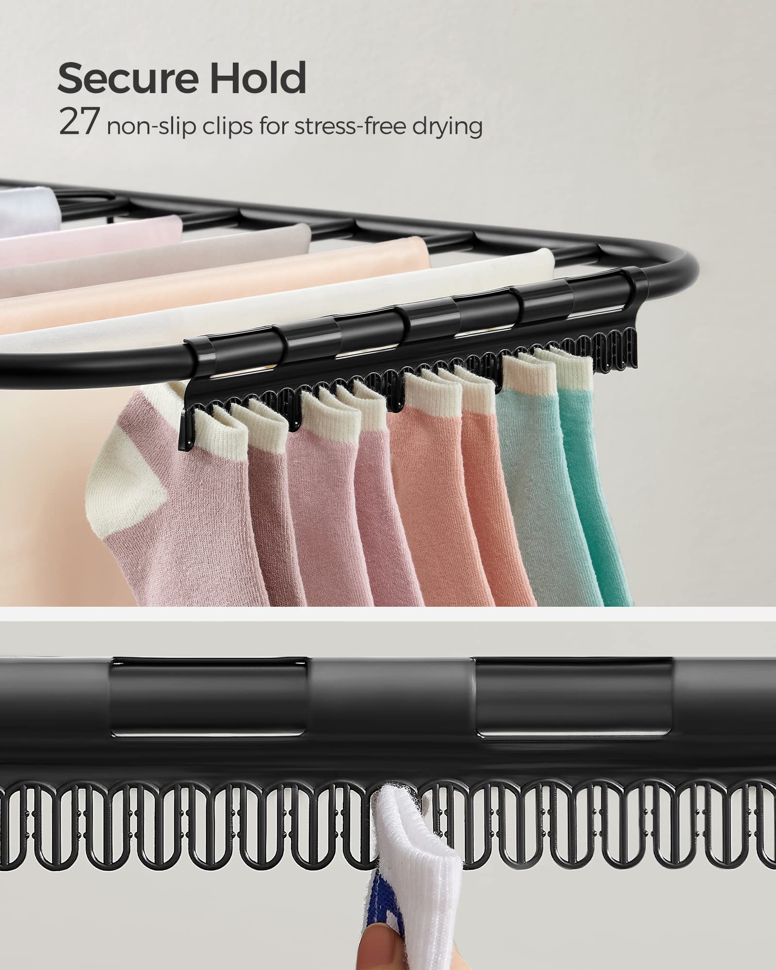 SONGMICS Foldable Clothes Drying Rack – Height-Adjustable Steel Airer
