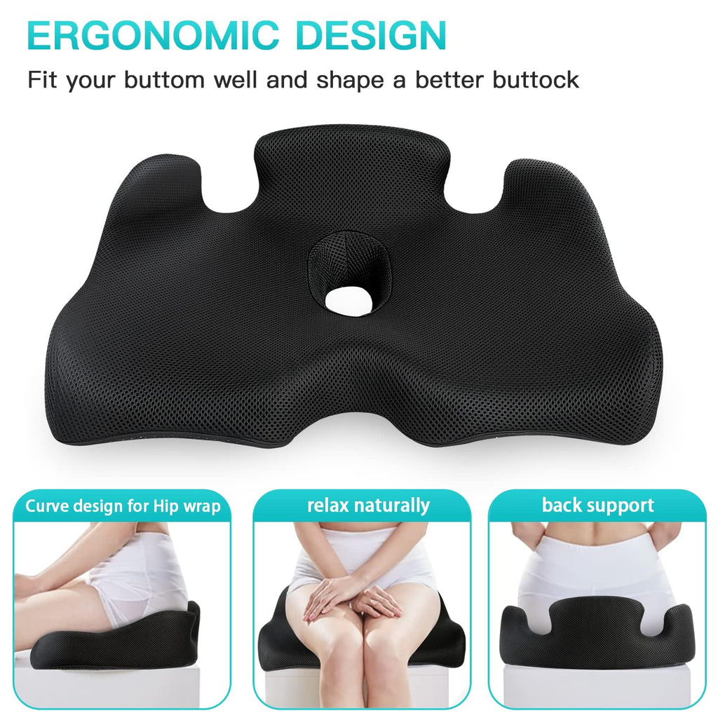 Benazcap Memory Foam Seat Cushion – Ergonomic Coccyx Pad for Back Pain