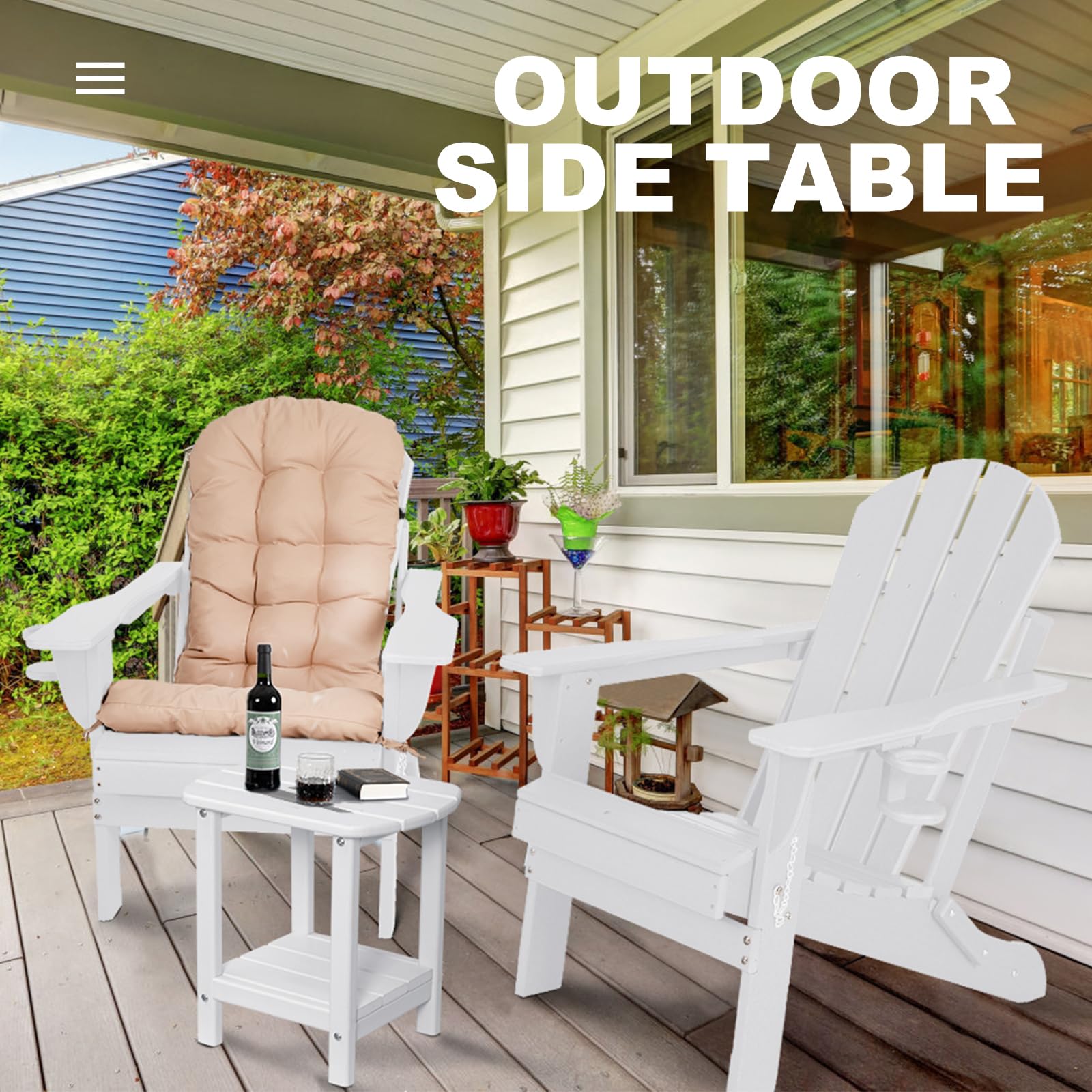 NALONE Adirondack Side Table - 2-Tier HDPE Plastic Outdoor End Table, White
