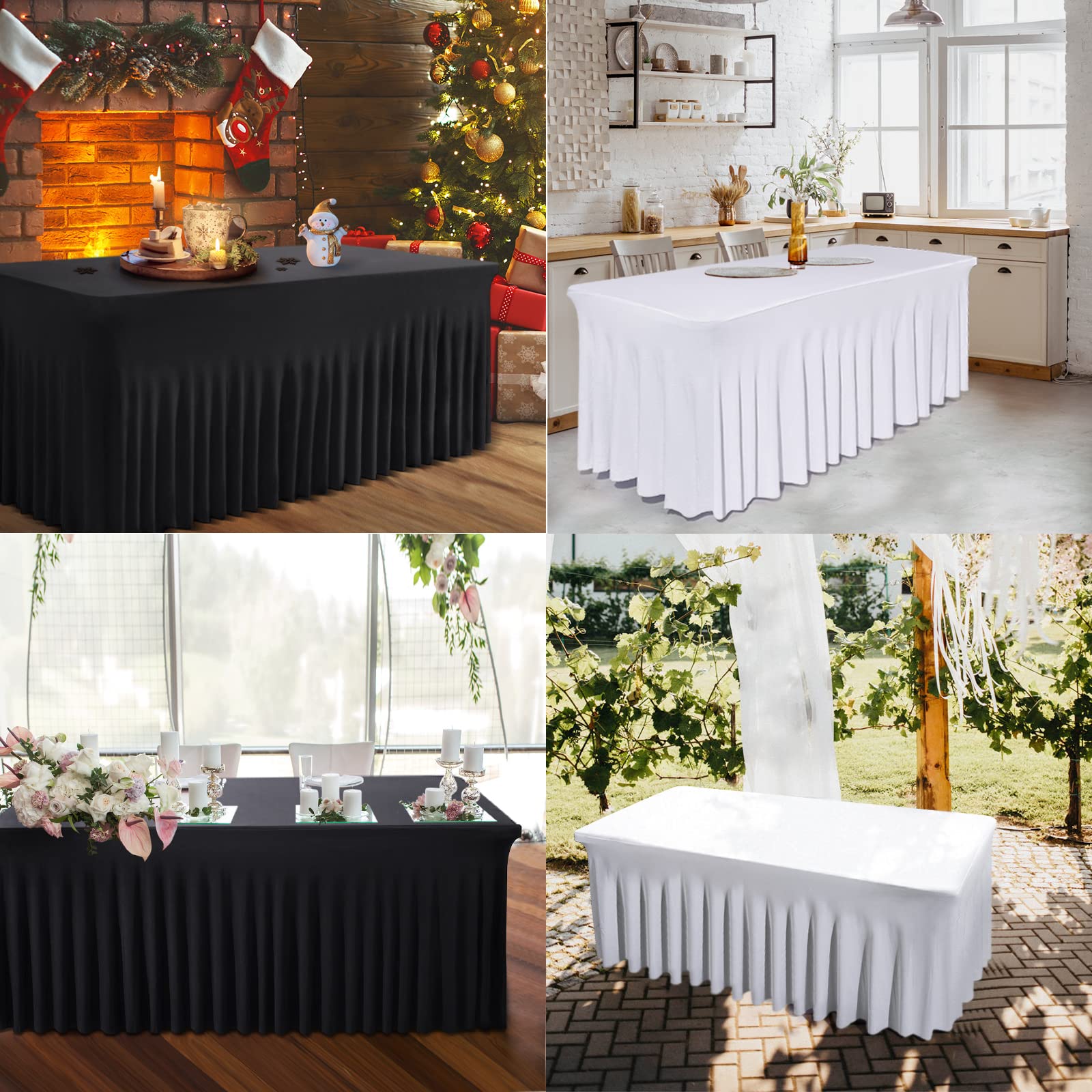 BDDC 8ft Rectangle Table Skirt – White Wrinkle-Resistant One-Piece Cover
