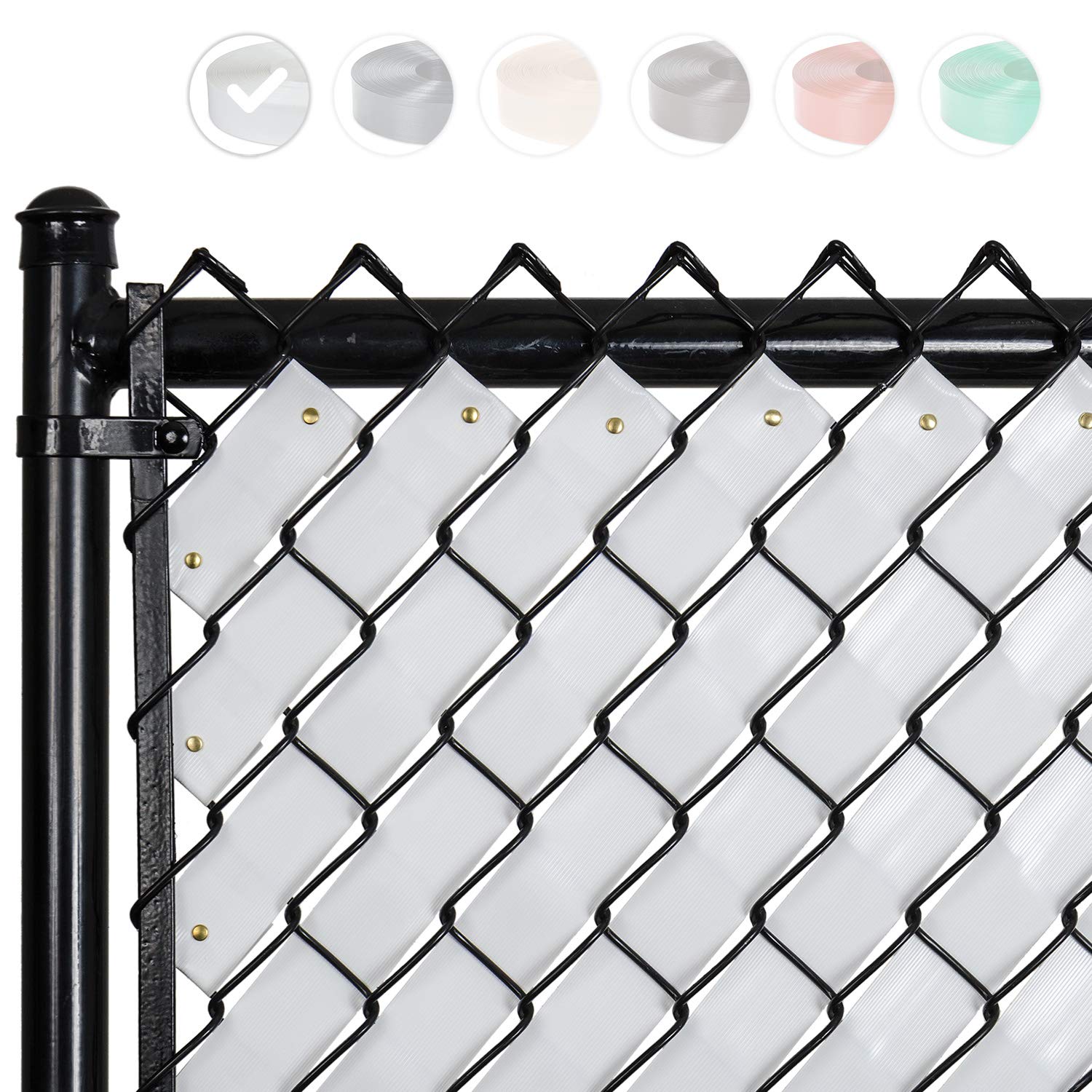 Fenpro Chain Link Privacy Fence Tape – Arctic White 250ft Roll with Fasteners