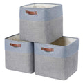 Mangata Fabric Storage Boxes - 3 Pack Collapsible Cubes, Grey Blue, 30cm