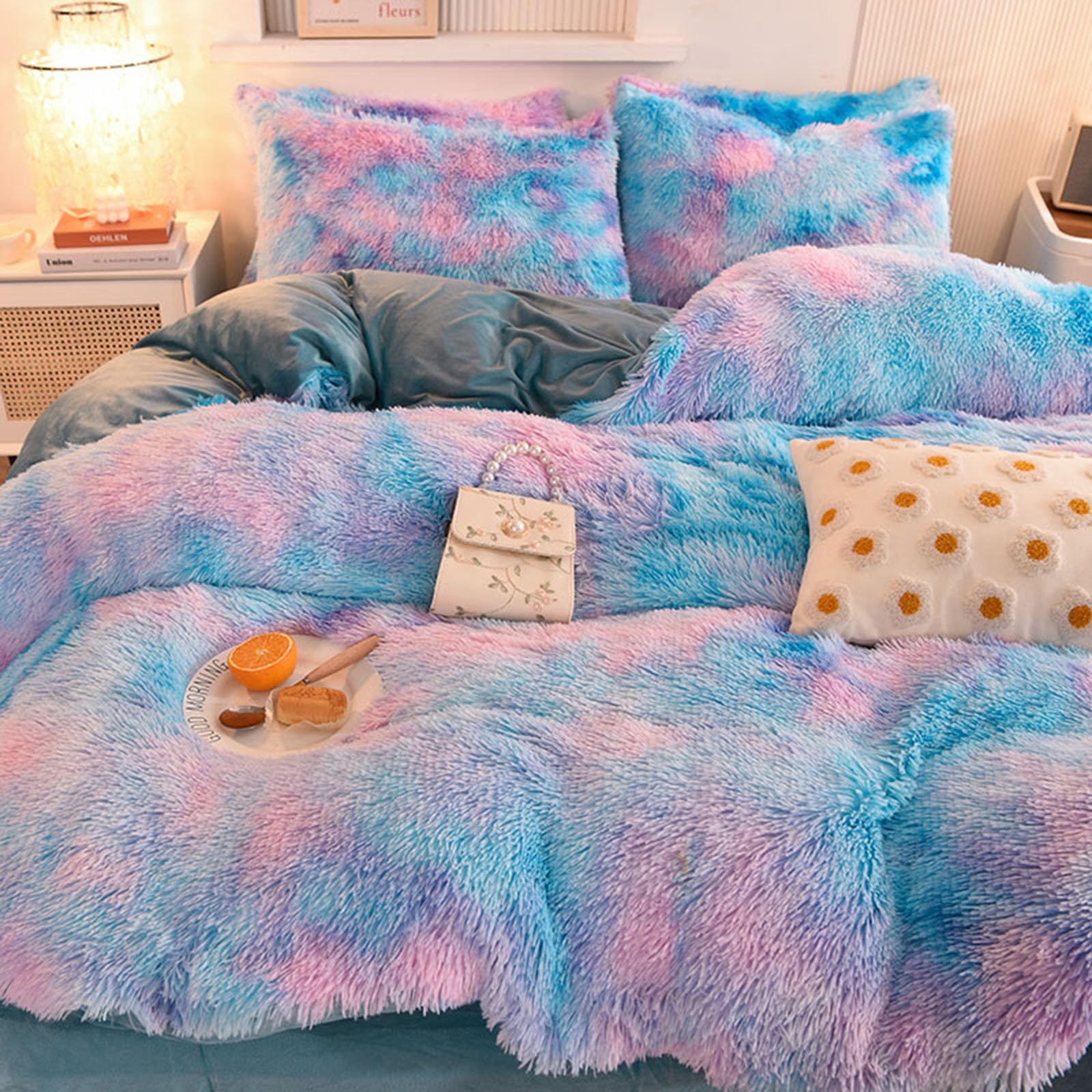 ZIQINPSQ Tie Dye Plush Shaggy Duvet Cover Set | Soft Faux Fur Bedding
