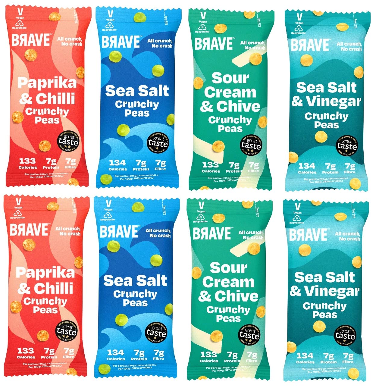 Brave Roasted Peas Mixed Case – 8 x 35g High Protein Vegan Snacks