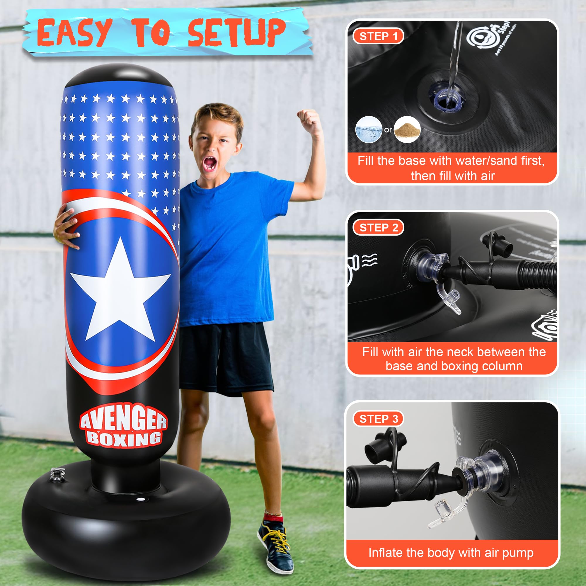 YasinKidz 66 Inch Inflatable Kids Punching Bag Set with Boxing Gloves