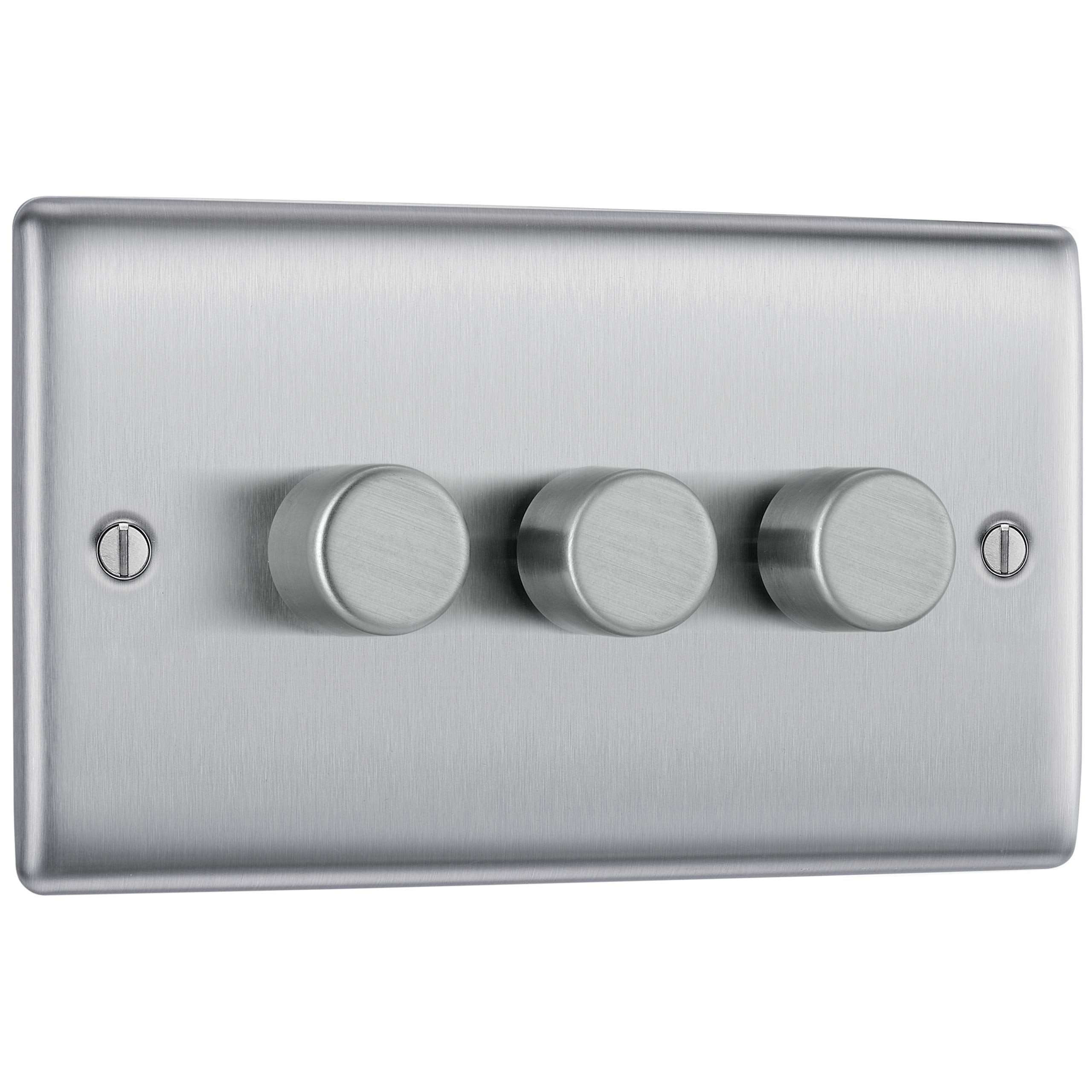 BG Electrical Triple Dimmer Switch | Brushed Steel Nexus Metal | 200W