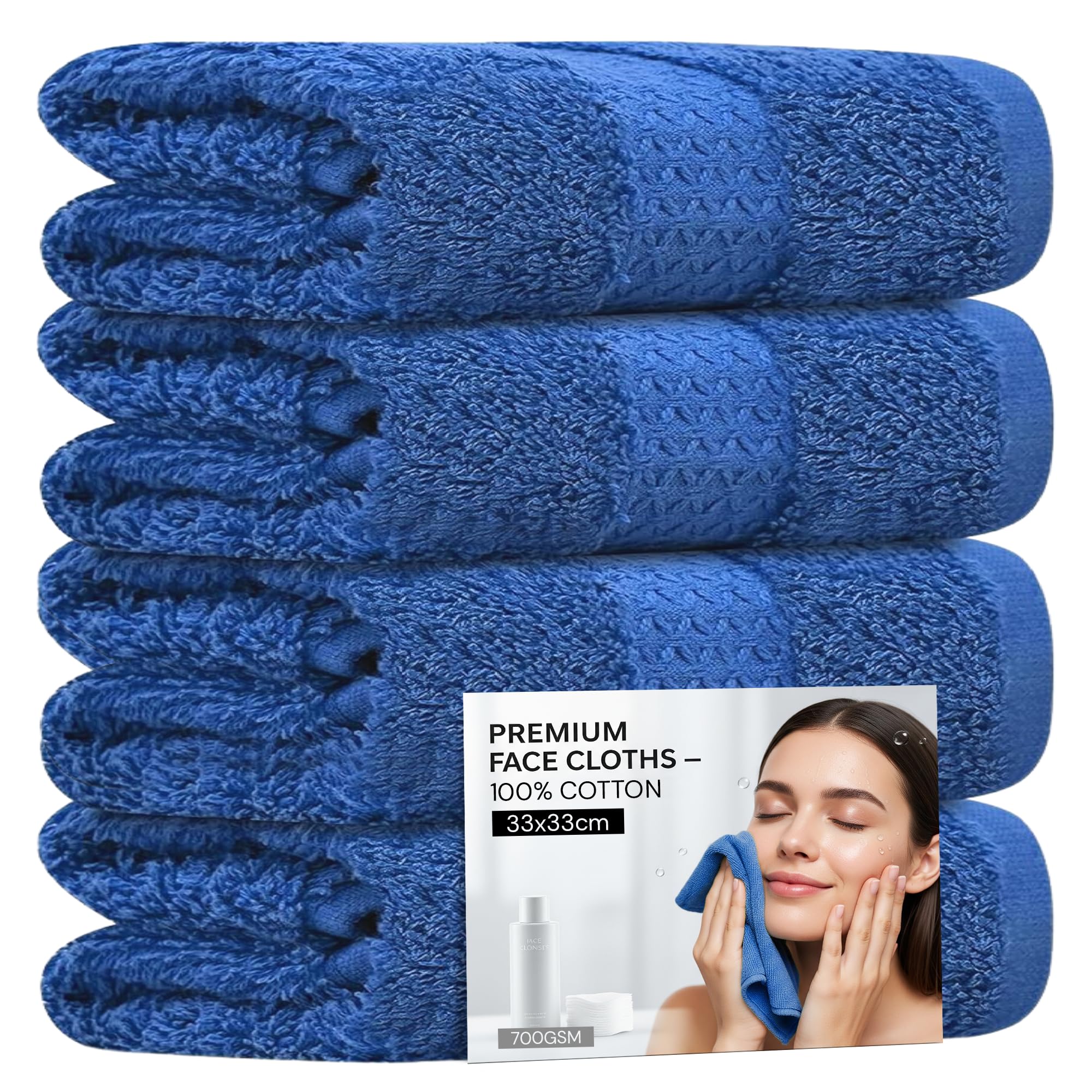 Towelogy 4 Pack Face Cloths | 100% Combed Cotton Facial Towels - Blue