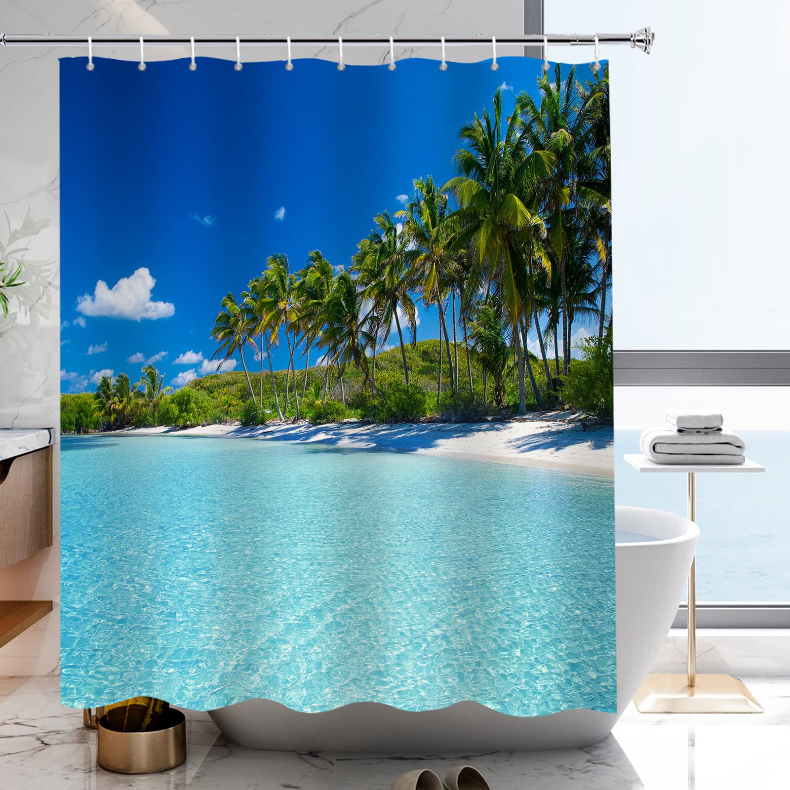 Jolof Store Tropical Beach Coconut Palm Tree Shower Curtain - 79x79 Inch