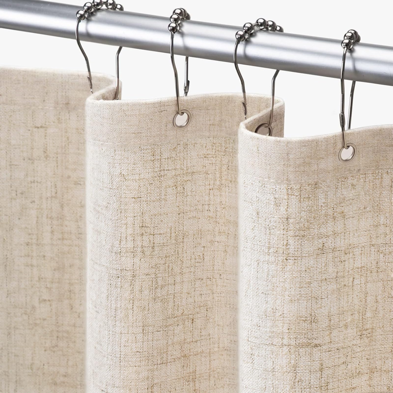 Jolof Store Linen Blend Shower Curtain – Boho Farmhouse Beige, 72x72