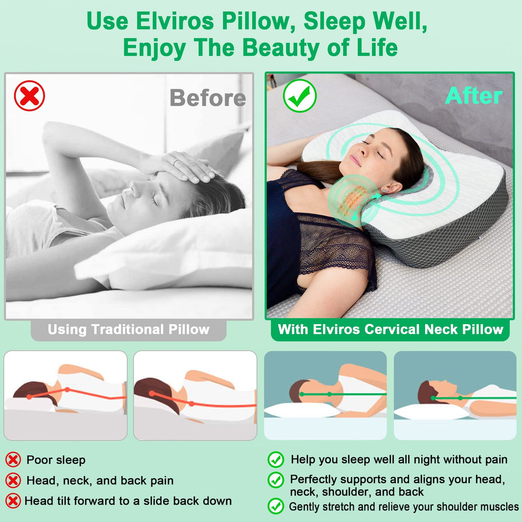 Elviros Cervical Memory Foam Neck Pillow | Adjustable Orthopedic Support