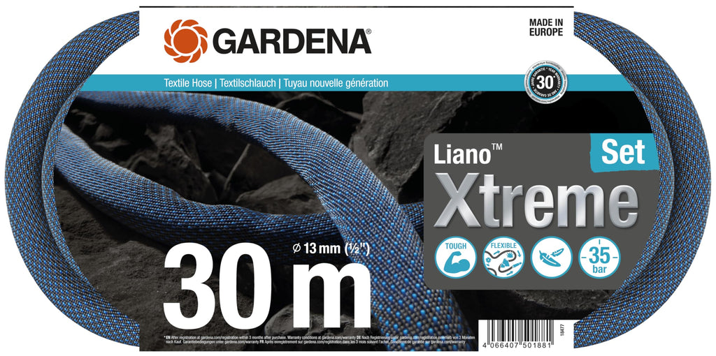 Gardena Liano Xtreme Textile Garden Hose Set | 30m, 1/2 Inch
