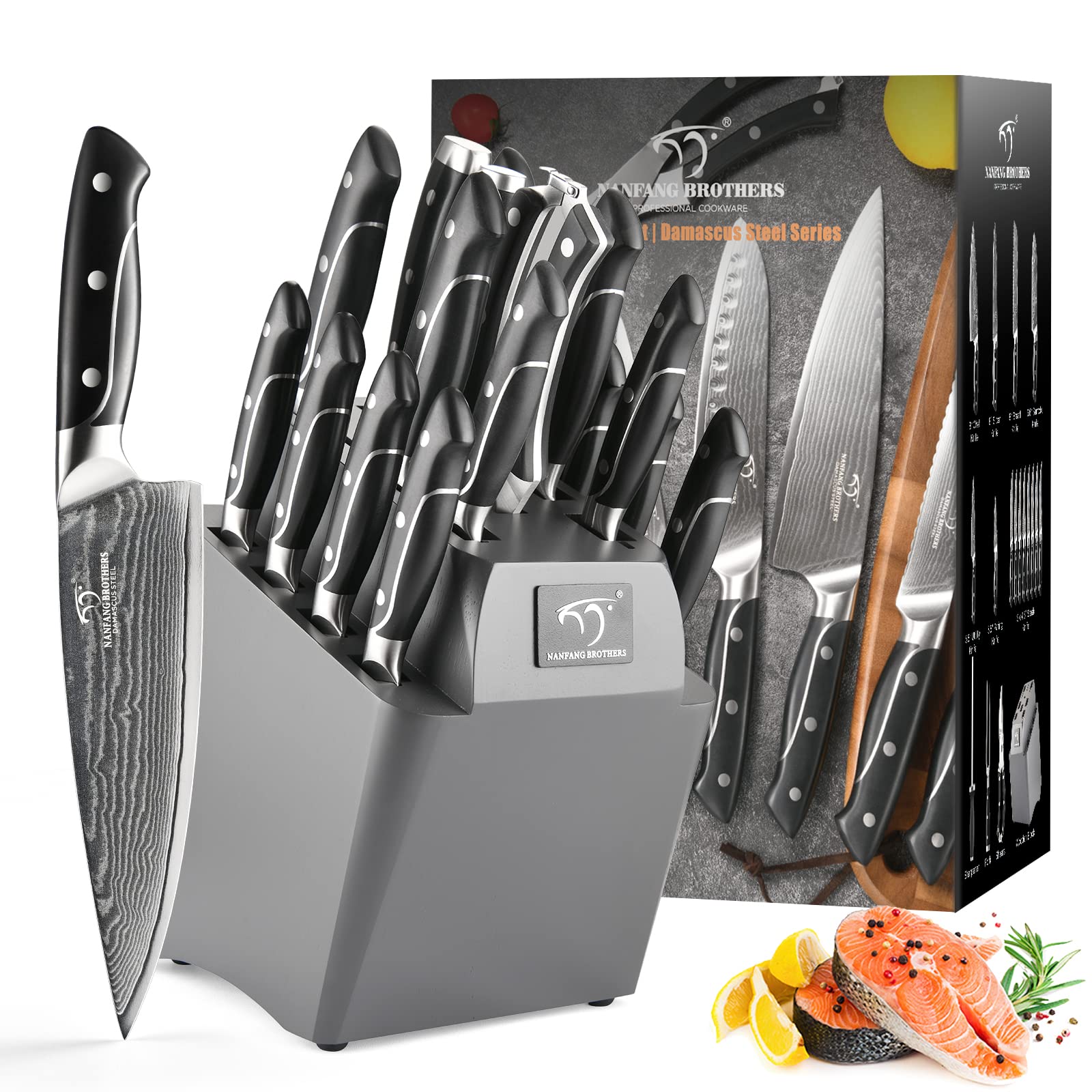 Nanfang Brothers 18-Piece Damascus VG10 Steel Kitchen Knife Set