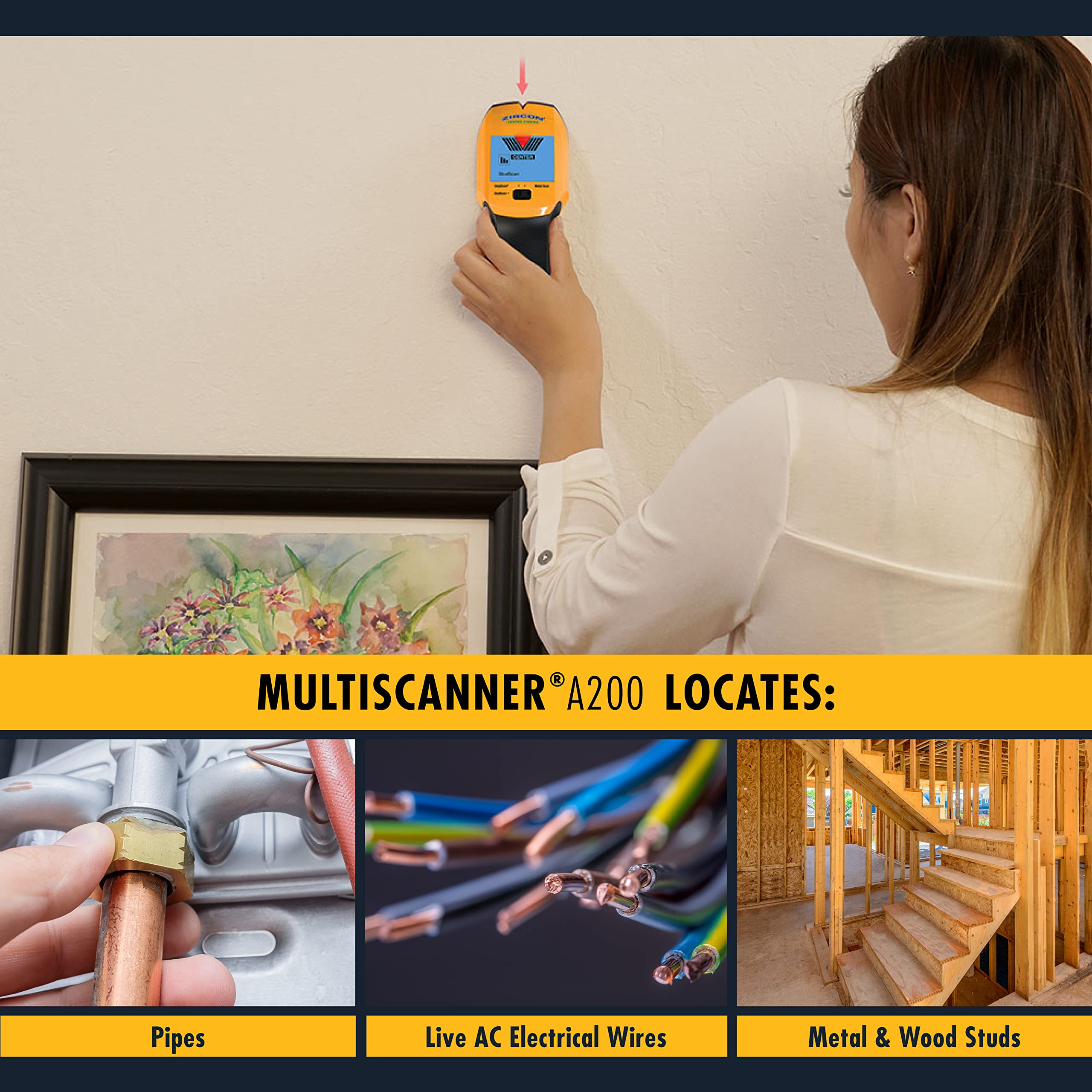 Zircon MultiScanner A200 Wall Scanner | Stud Finder & AC Wire Detector