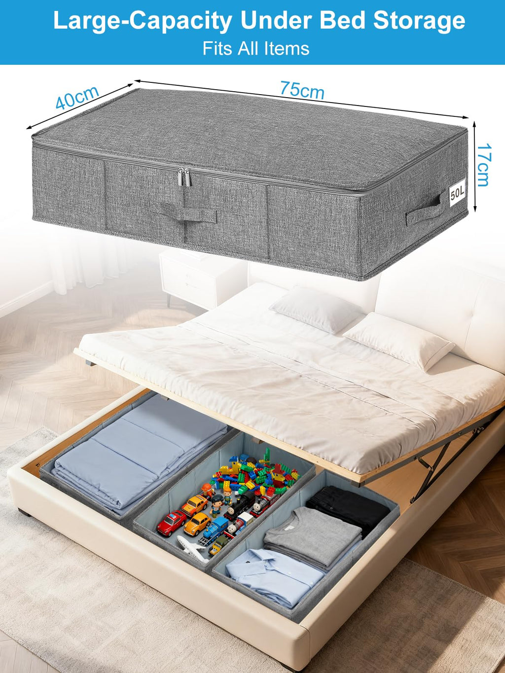 JUPELI 50L Under Bed Storage Boxes with Lids, 2 Pack, Grey - image 3