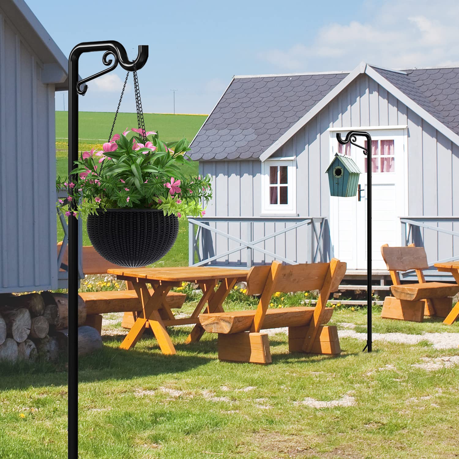 Mutool 90in Adjustable Shepherd Hooks - 2 Pack Heavy Duty Bird Feeder Pole
