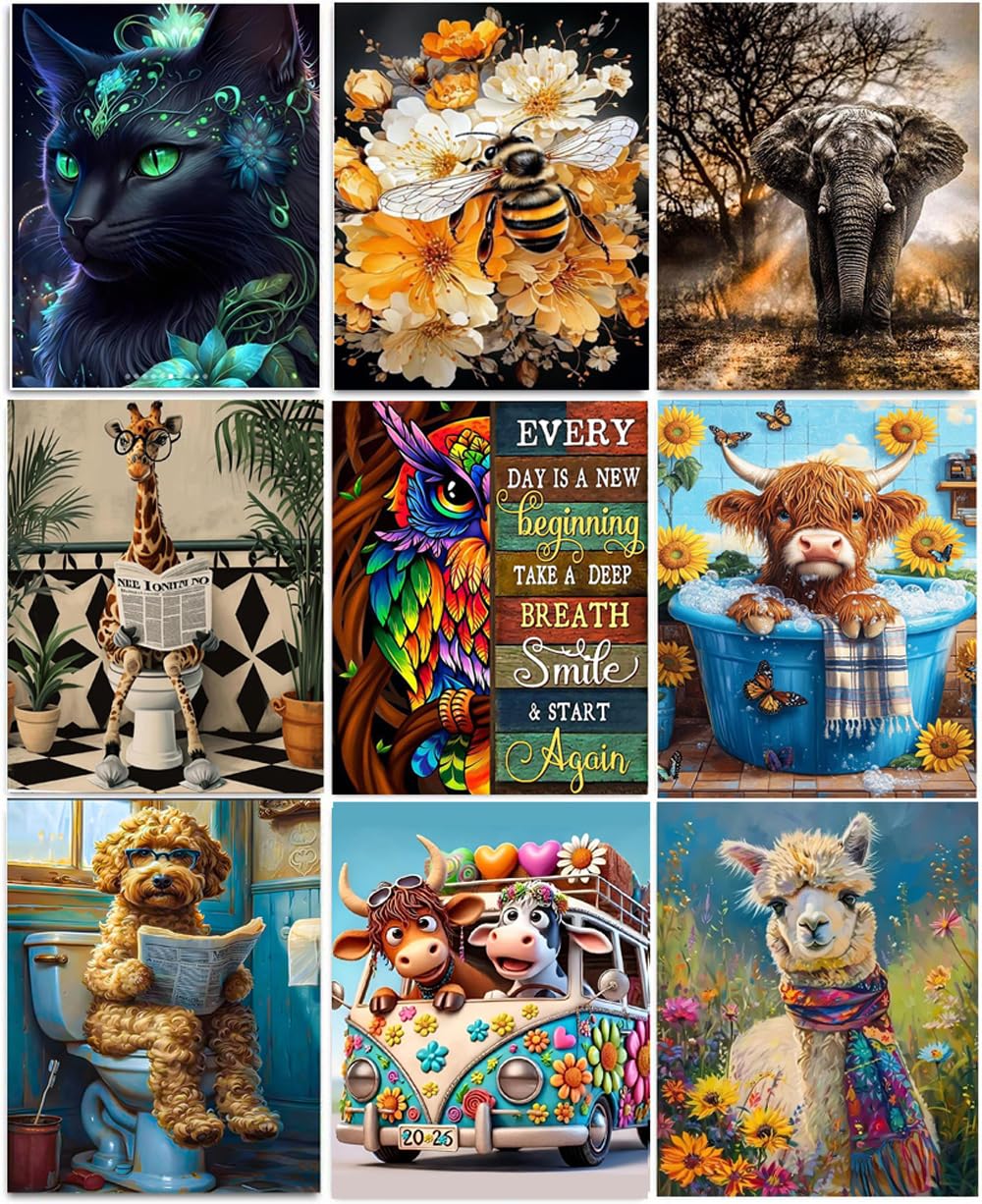 9 Pack Animals Diamond Painting Kits for Adults - 5D DIY Art